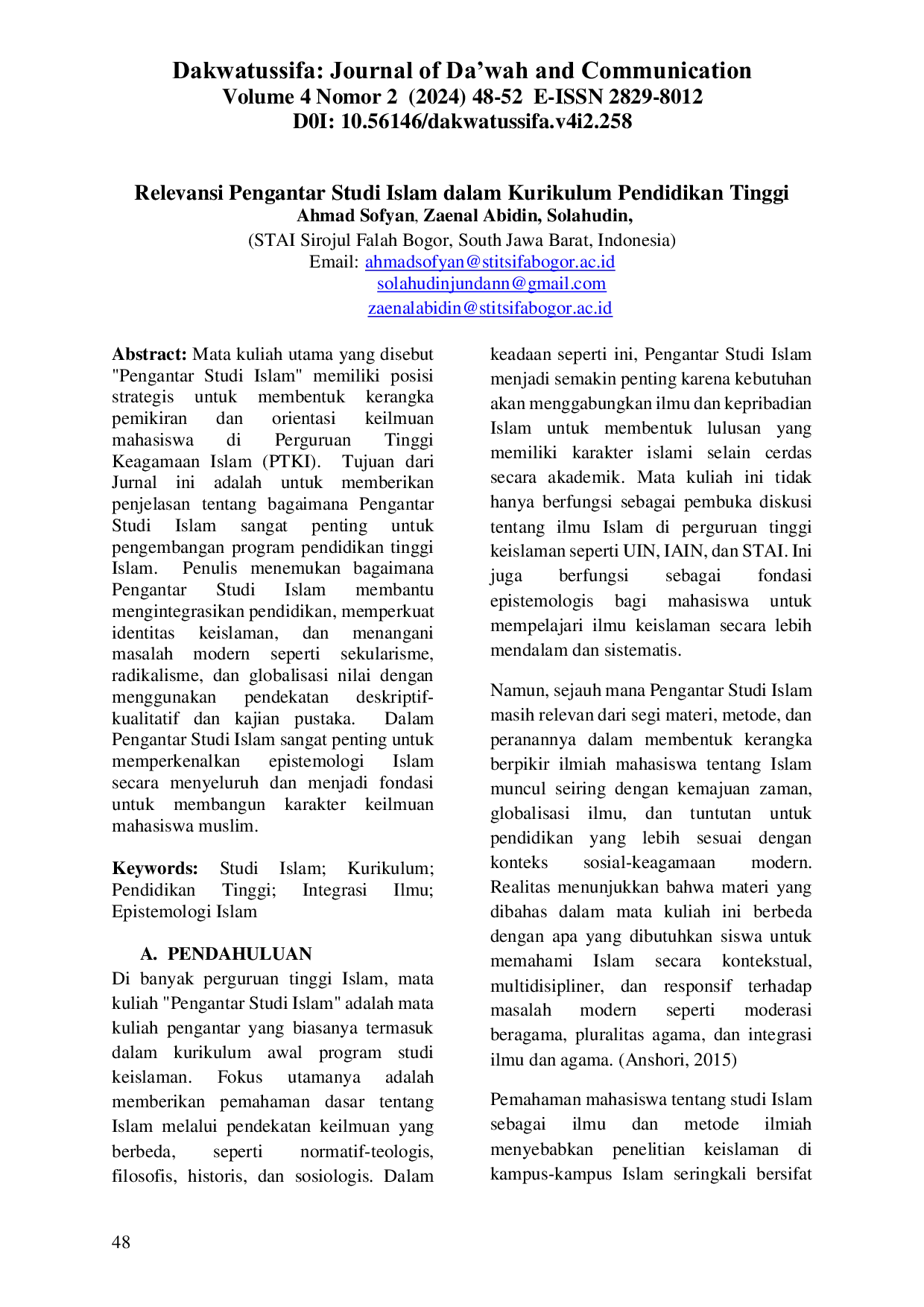 JURIS Relevansi Pengantar Studi Islam dalam Kurikulum Pendidikan Tinggi