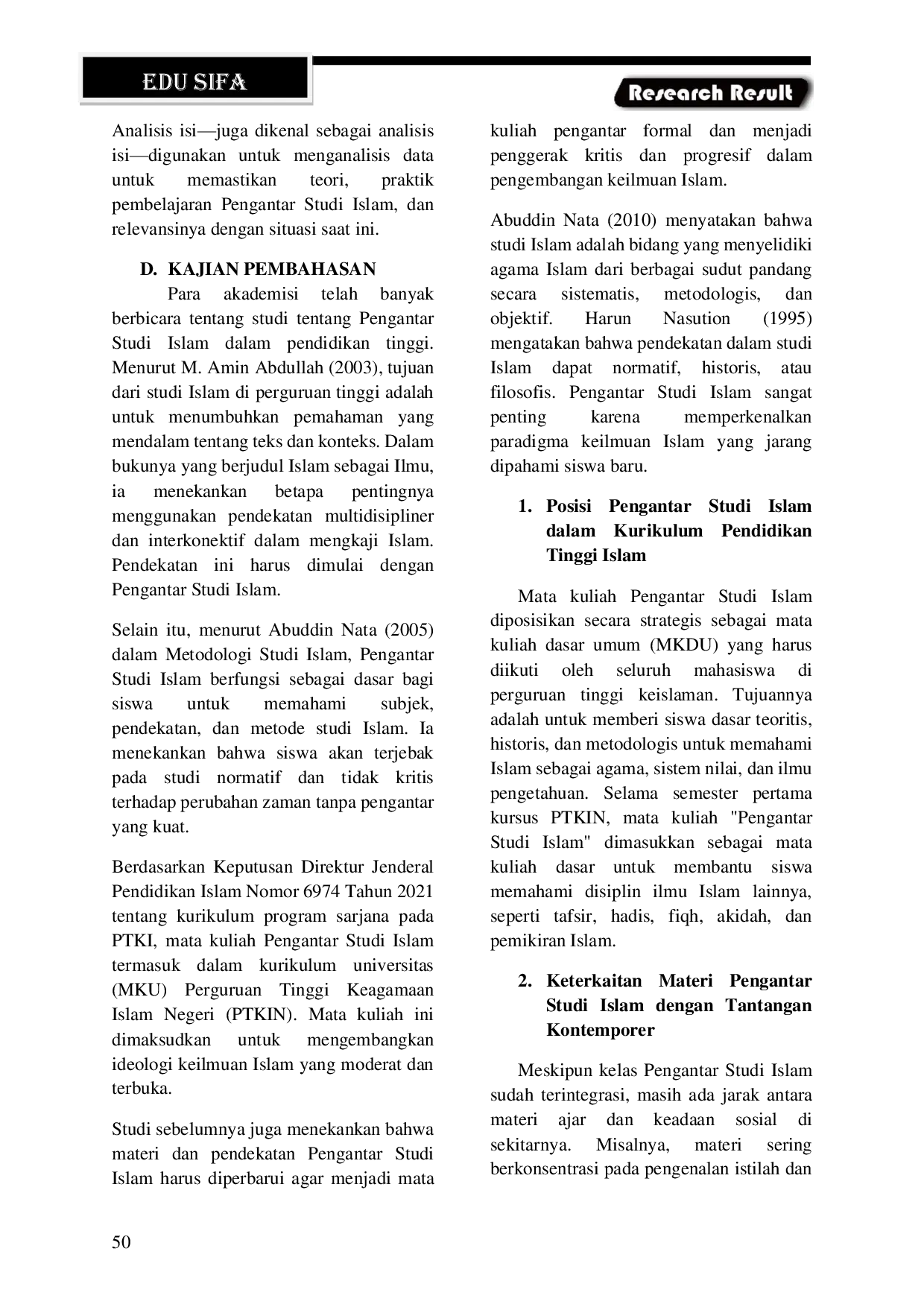 JURIS Relevansi Pengantar Studi Islam dalam Kurikulum Pendidikan Tinggi