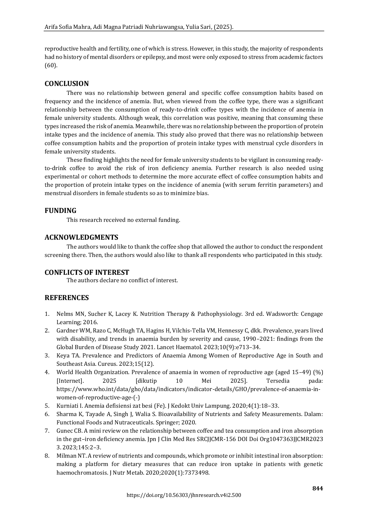 JURIS Coffee Consumption Patterns and Anemia Risk A Cross Sectional Study of Female University Students in Surakarta