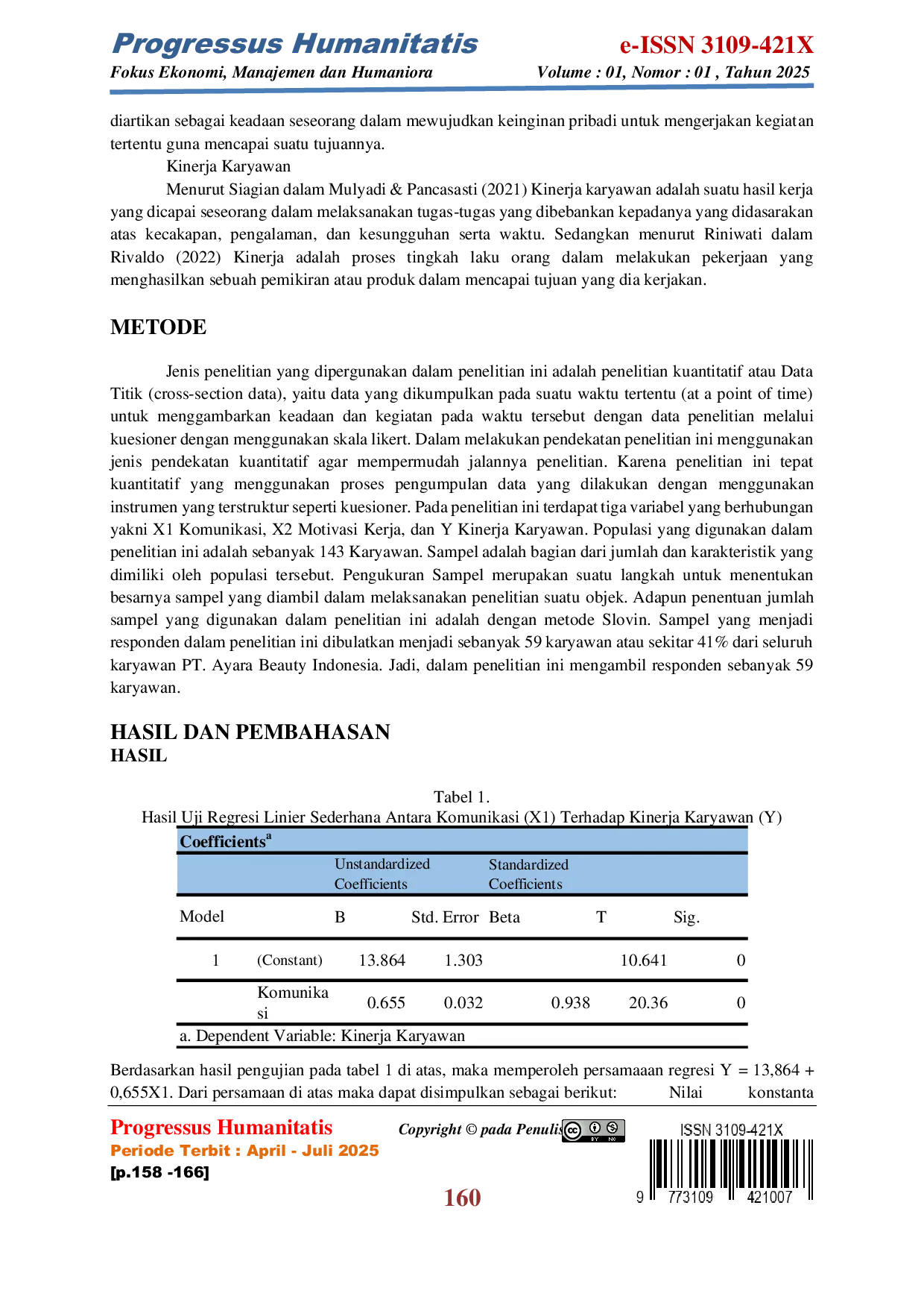 JURIS Pengaruh Komunikasi dan Motivasi Kerja terhadap Kinerja Karyawan