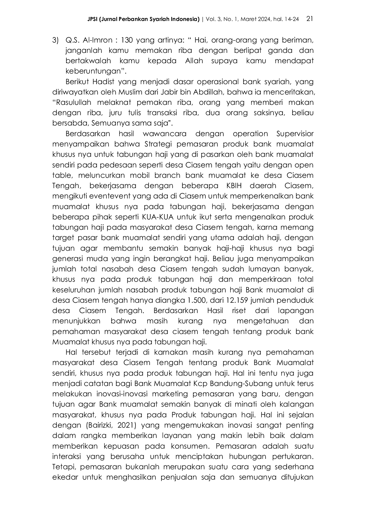 JURIS Strategi Pemasaran Produk Perbankan Syariah pada Masyarakat Desa Ciasem Tengah