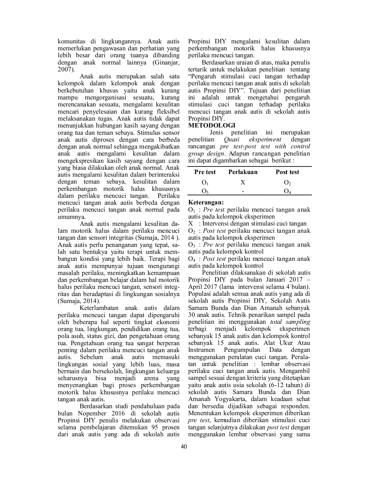 JURIS Pengaruh Stimulasi Cuci Tangan Terhadap Perilaku Mencuci Tangan Anak Autis Di Sekolah Autis Propinsi Daerah Istimewa Yogyakarta Diy