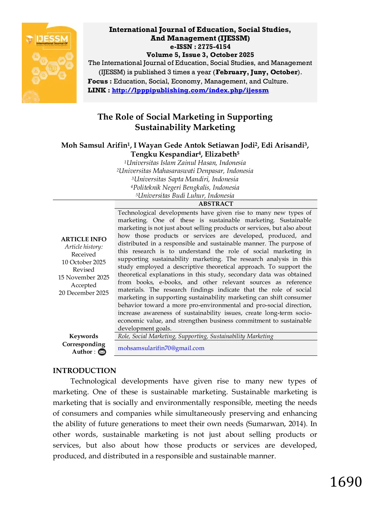 JURIS The Role of Social Marketing in Supporting Sustainability Marketing