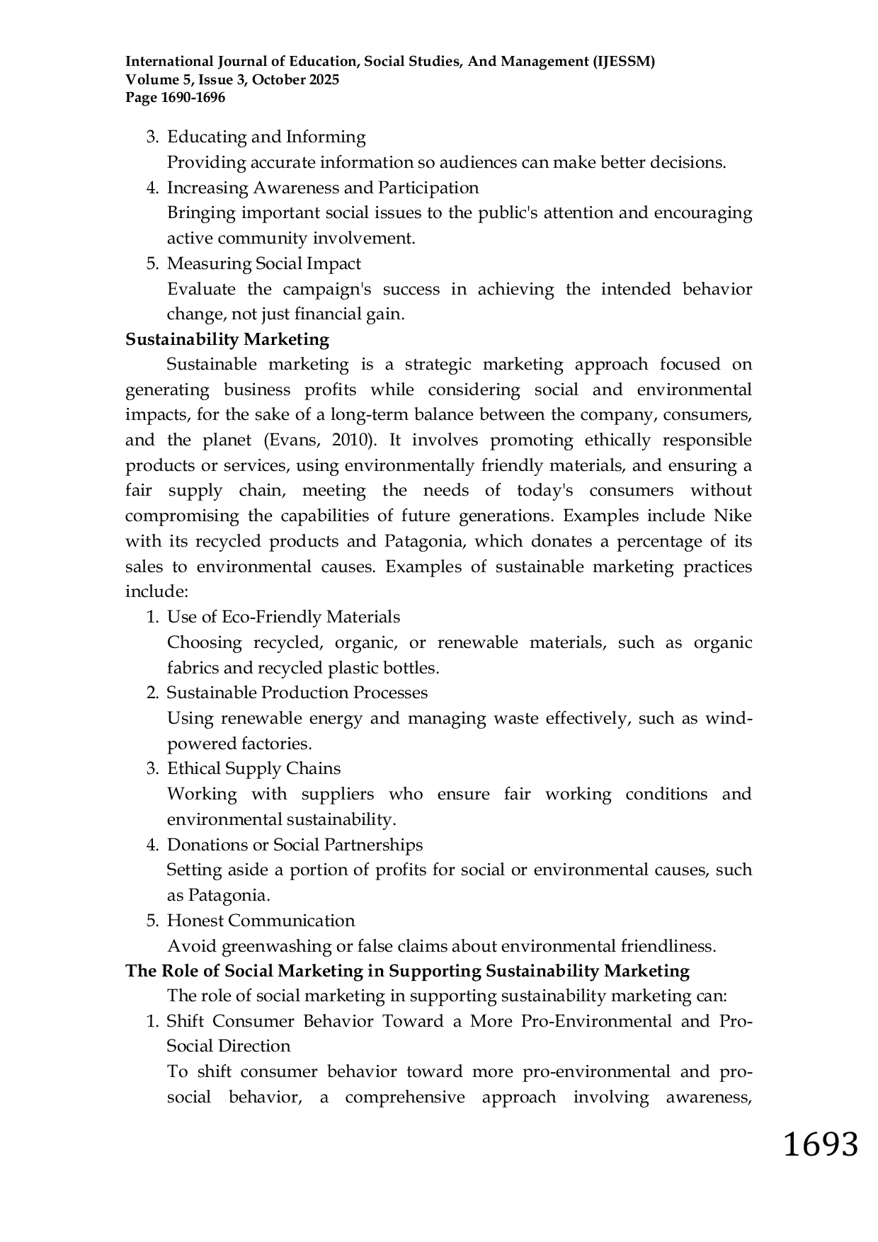 JURIS The Role of Social Marketing in Supporting Sustainability Marketing