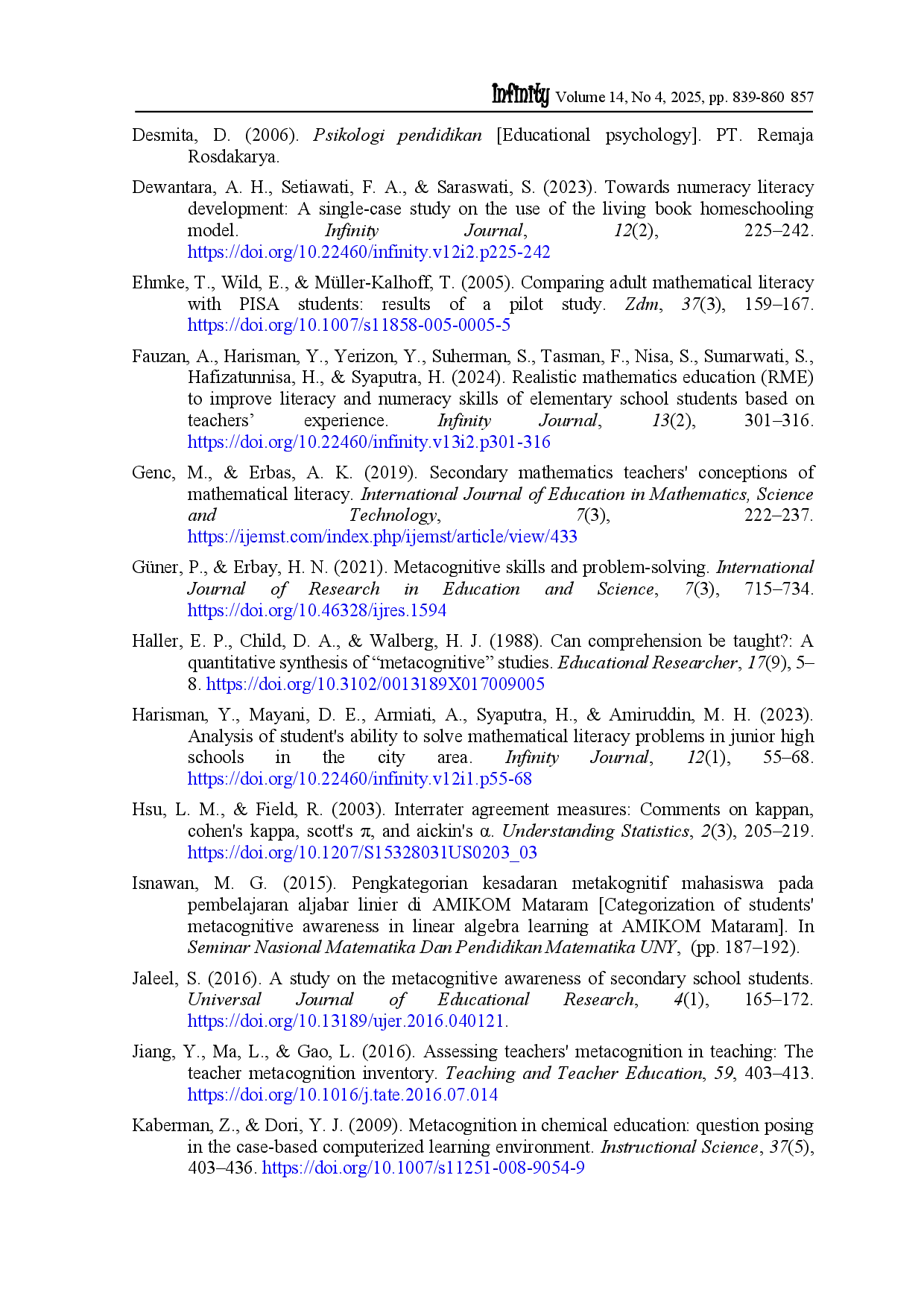 juris Students Mathematical Literacy in Terms of Metacognitive Awareness