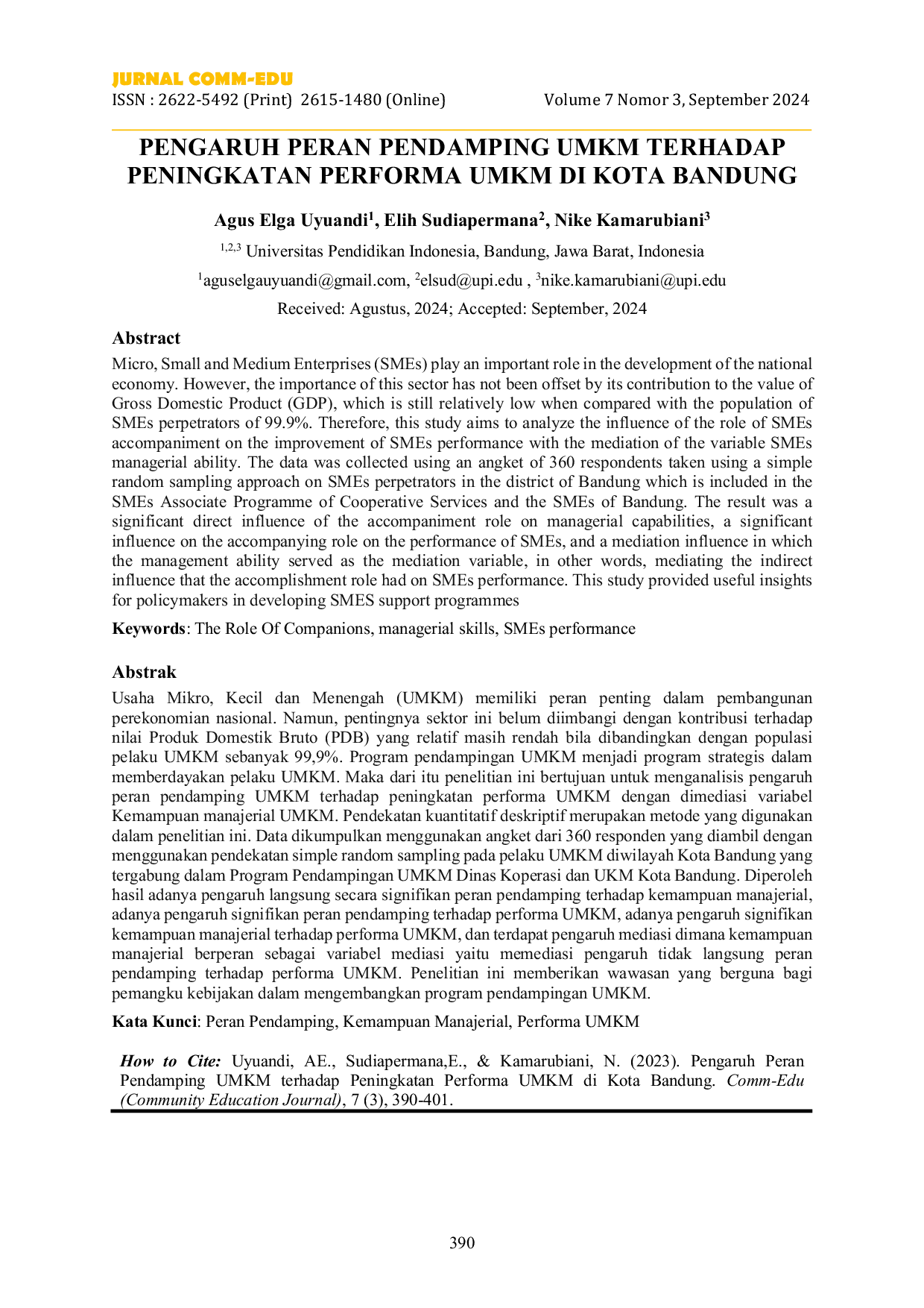 JURIS Pengaruh Peran Pendamping Umkm Terhadap Peningkatan Performa Umkm Di Kota Bandung