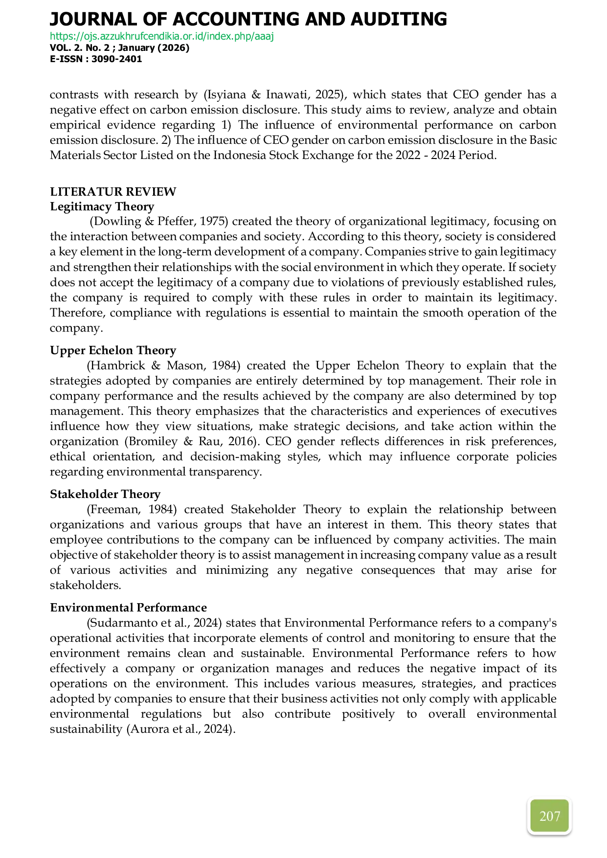 JURIS The Effect of Environmental Performance and CEO Gender on Carbon Emission Disclosure in the Basic Materials Sector Listed on the Indonesia Stock Exchange for the 2022 2024 Period