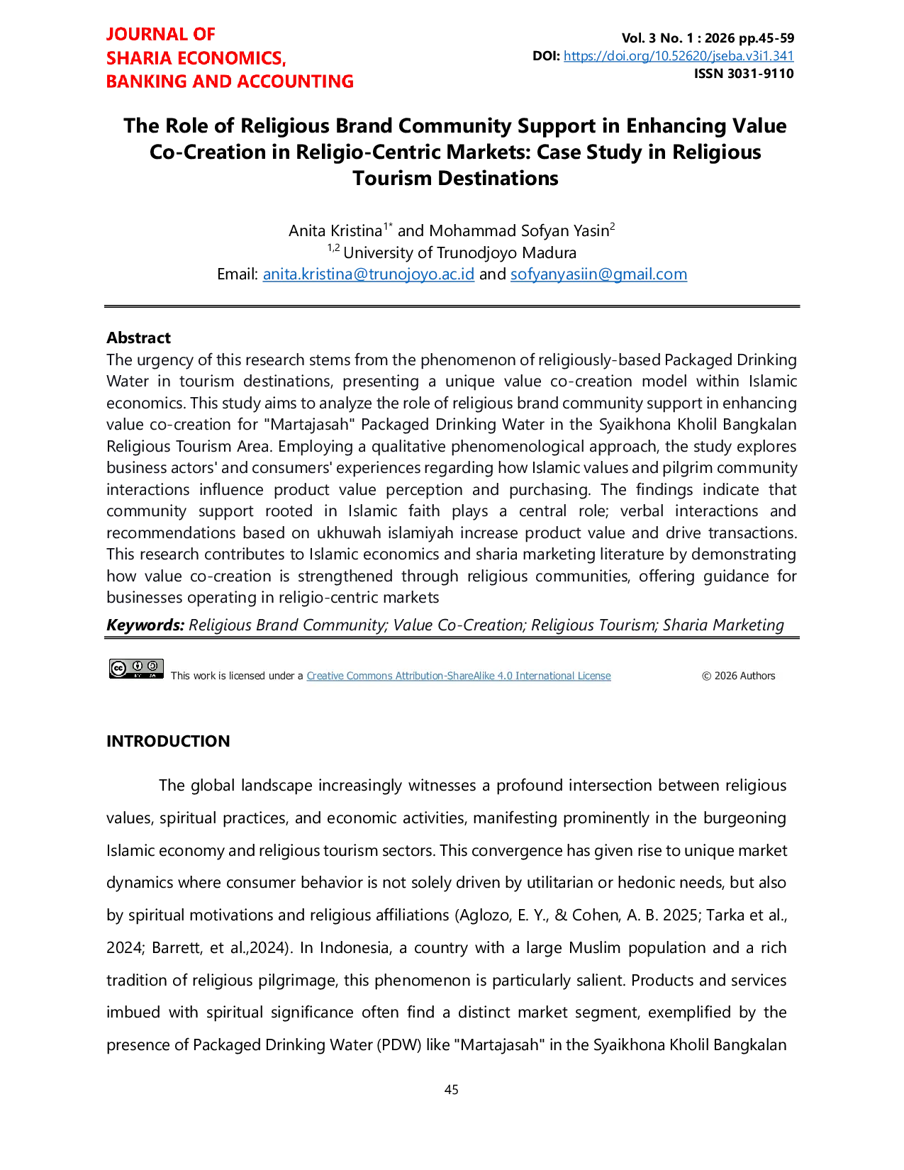 JURIS The Role of Religious Brand Community Support in Enhancing Value Co Creation in Religio Centric Markets Case Study in Religious Tourism Destinations