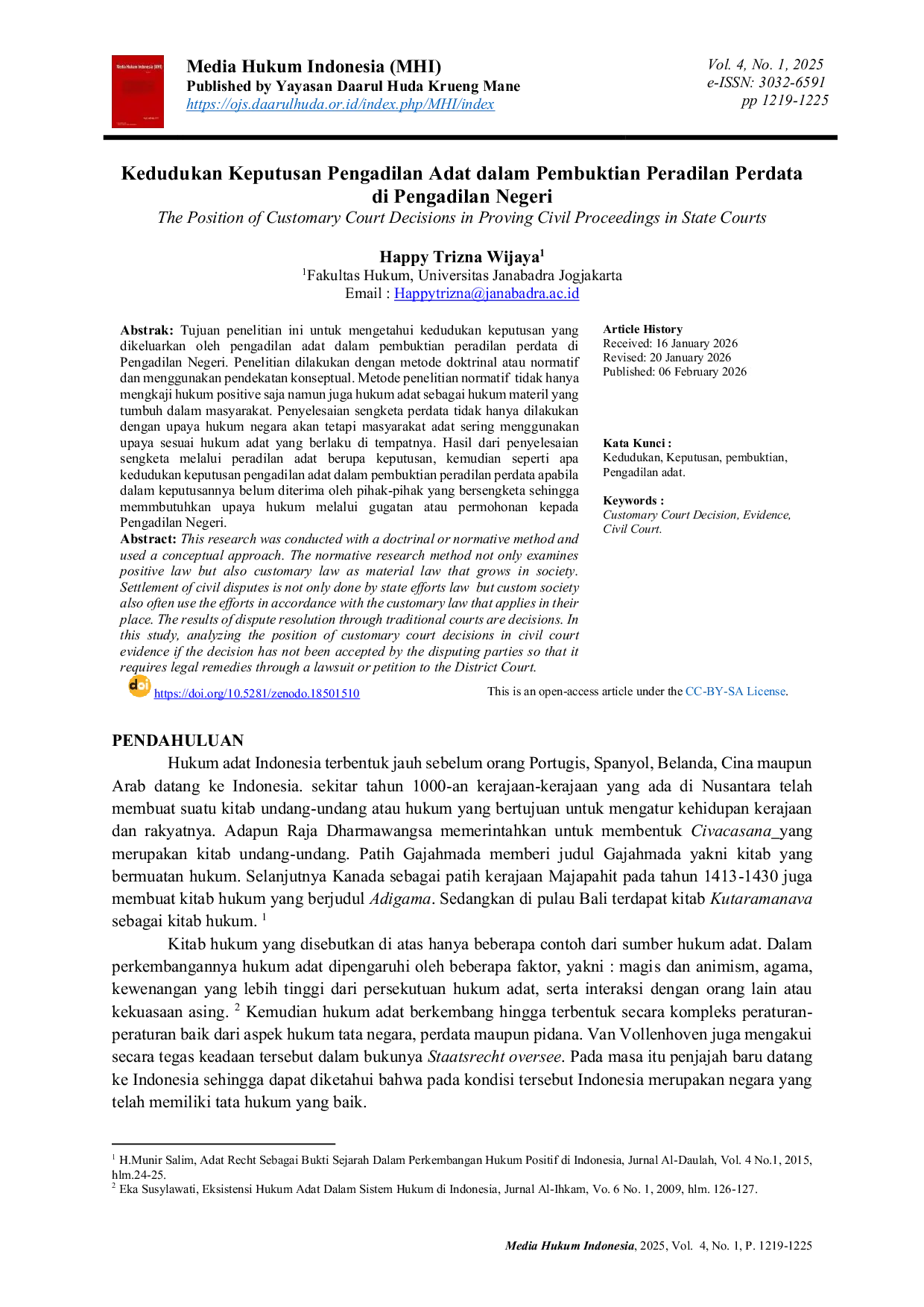 JURIS The Position of Customary Court Decisions in Proving Civil Proceedings in State Courts