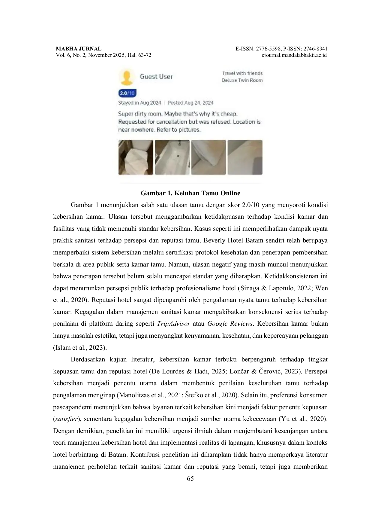 JURIS Peran Manajemen Sanitasi Kamar Sebagai Faktor Penentu Reputasi Beverly Hotel Batam