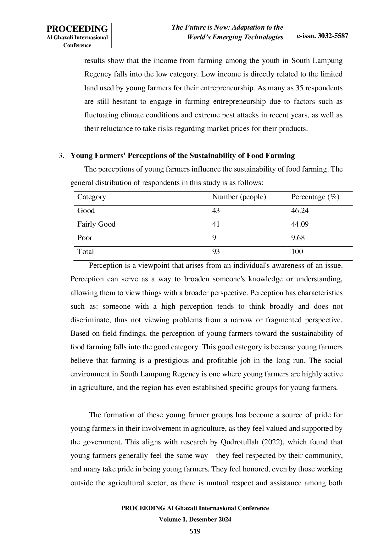 JURIS The Perception of Young Farmers Regarding the Sustainability of Food Farming in South Lampung Regency