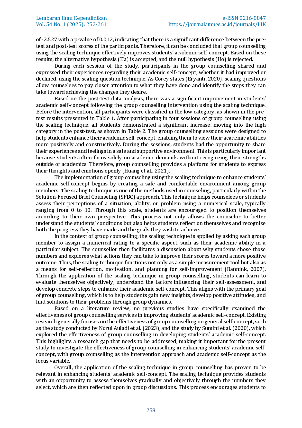 juris The Effectiveness of Group Guidance Using the Scaling Technique in Improving Students Academic Self Concept