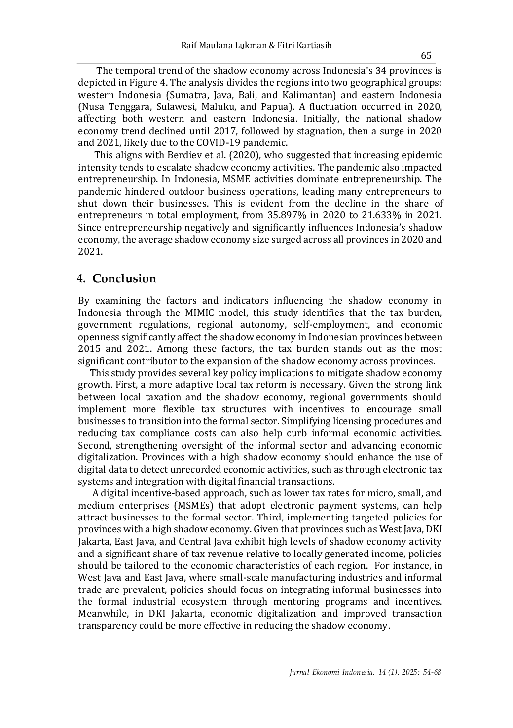 JURIS Estimating The Shadow Economy At The Provincial Level In Indonesia A Mimic Model Approach