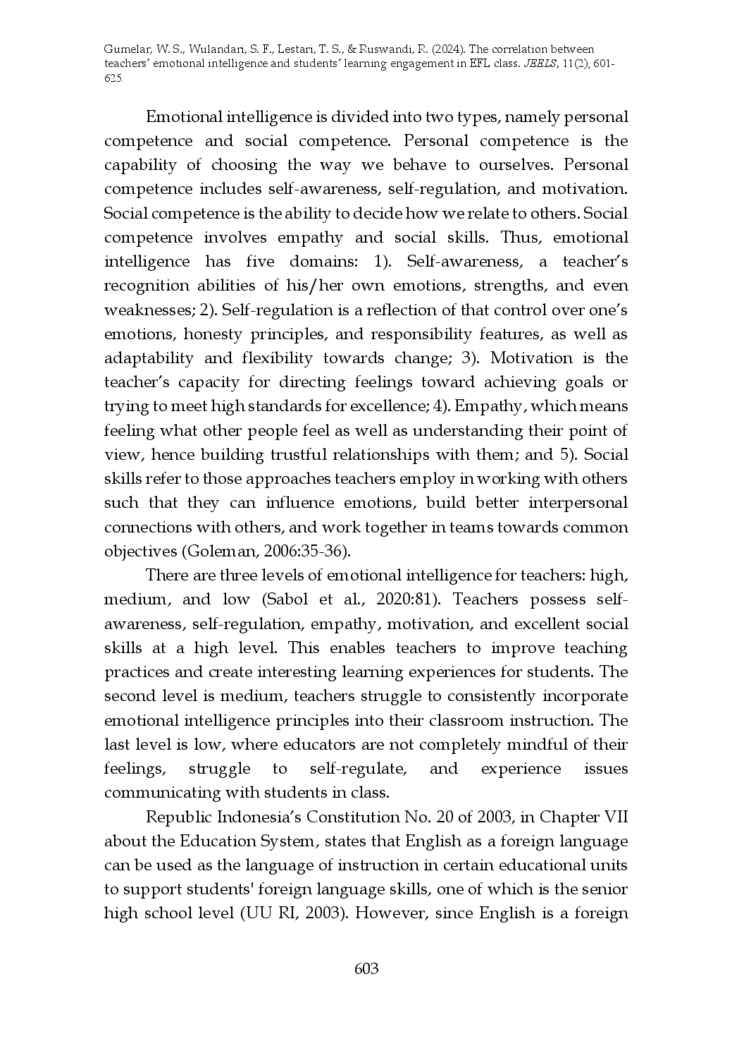 juris The Correlation Between Teachers Emotional Intelligence and Students Learning Engagement in EFL Class