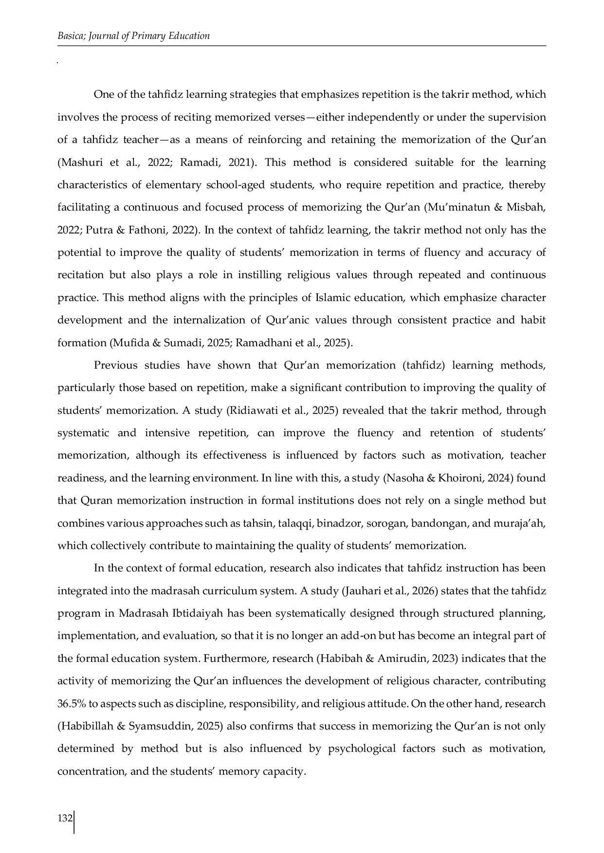 JURIS The Takrir Method as a Tahfidz Learning Strategy in the Formal Curriculum System of Madrasah Ibtidaiyah