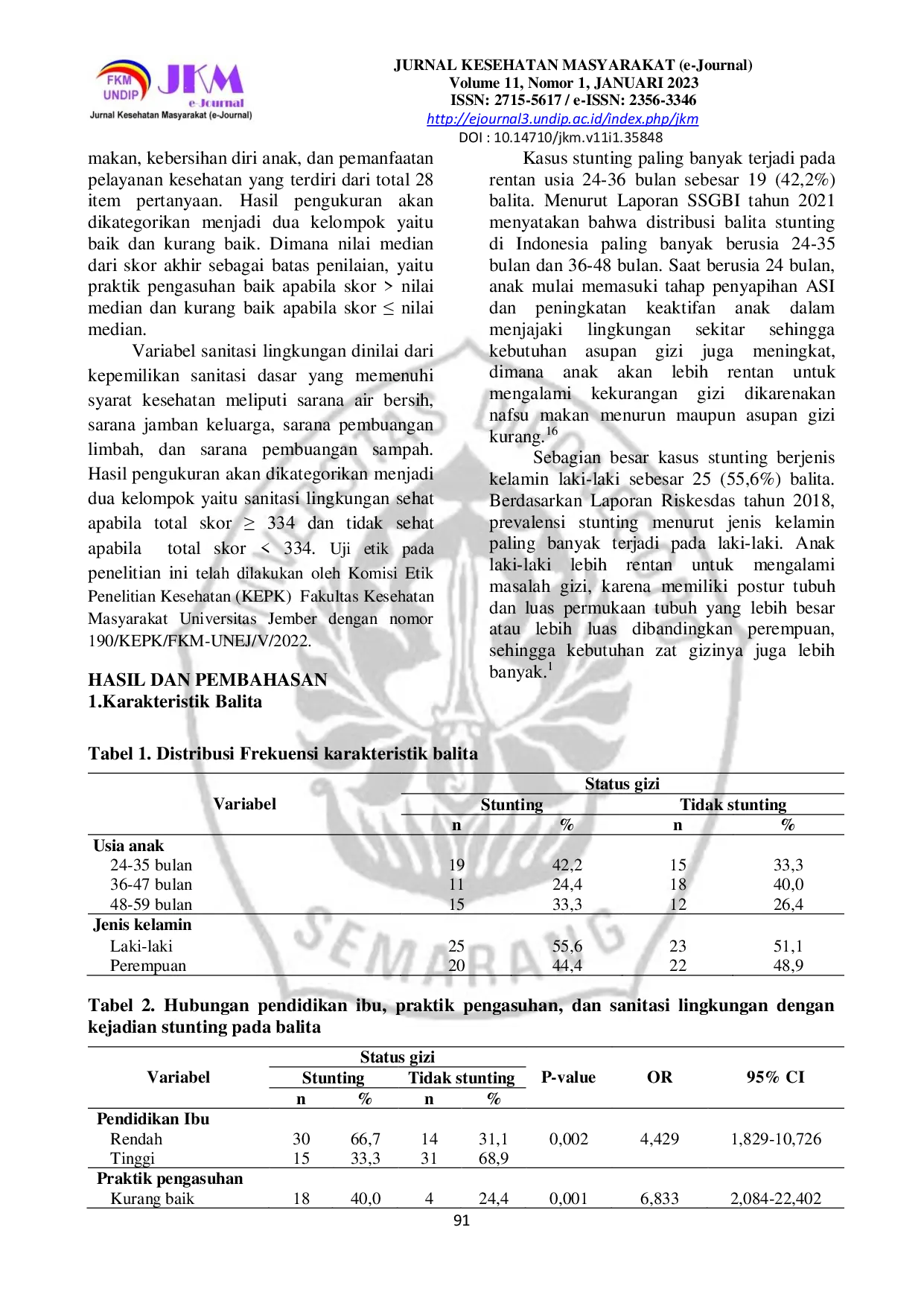 JURIS Hubungan Pendidikan Ibu Praktik Pengasuhan Dan Sanitasi Lingkungan Dengan Kejadian Stunting Pada Balita Di Desa Lokus Stunting Wilayah Kerja Puskesmas Paron Kabupaten Ngawi