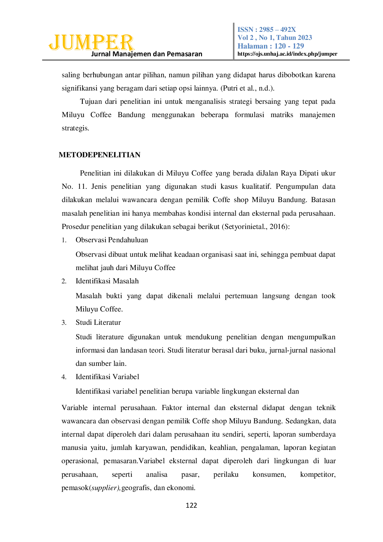 JURIS Analisis Manajemen Strategis Pada Marketing Terhadap Pengembangan Usaha Miluyu Coffee Bandung