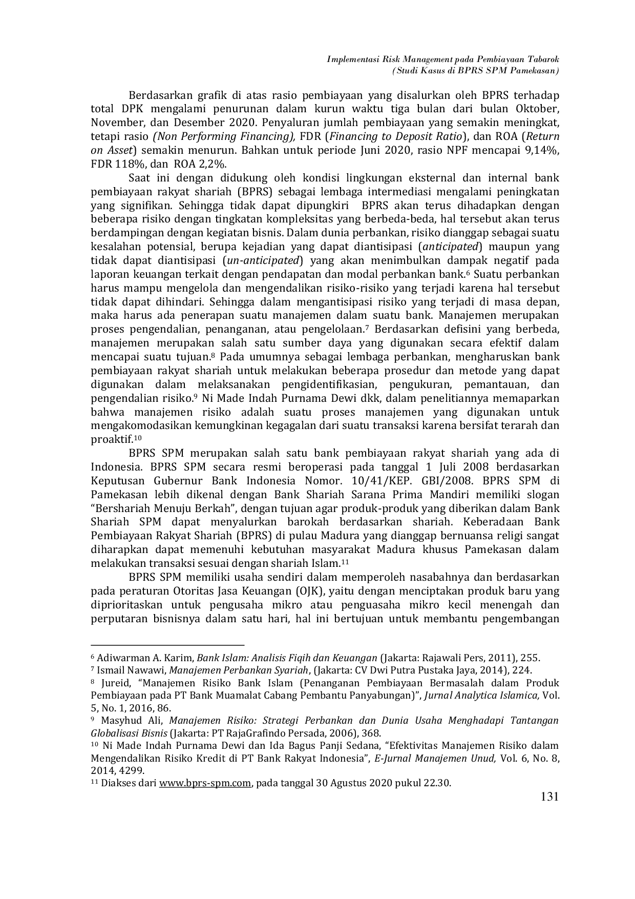 JURIS Implementasi Risk Management Pada Pembiayaan Tabarok Studi Kasus di BPRS SPM Pamekasan