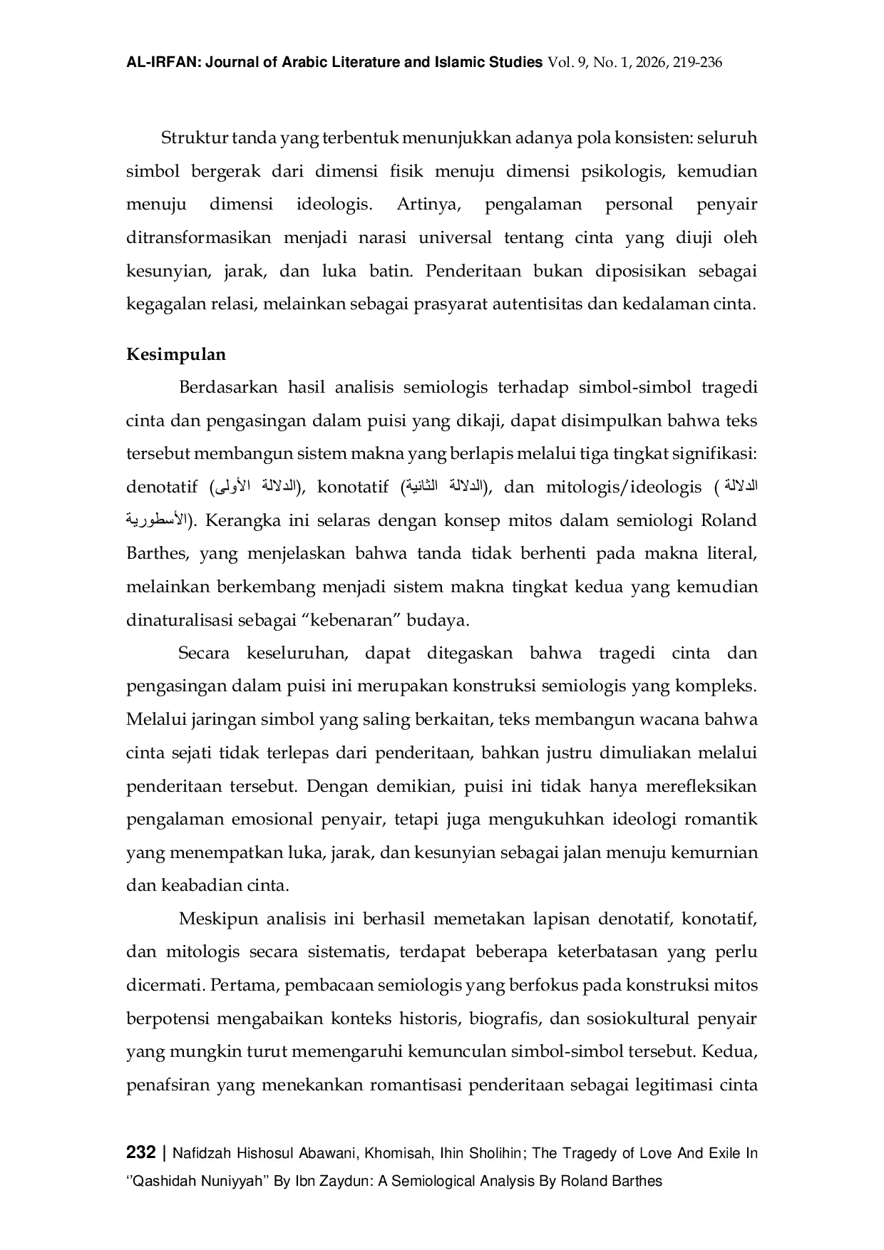 JURIS The Tragedy Of Love And Exile In Qashidah Nuniyyah By Ibn Zaydun A Semiological Analysis By Roland Barthes