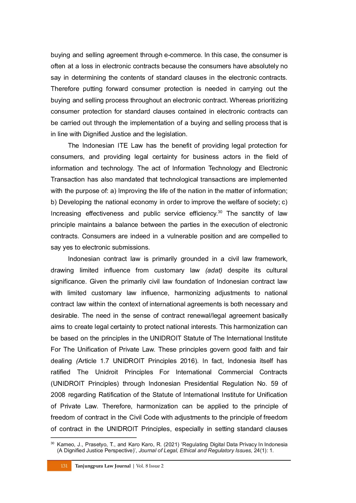 JURIS Reconstruction Of Standard Clauses In Electronic Contracts In Indonesia The Value Orientation Of Dignified Justice