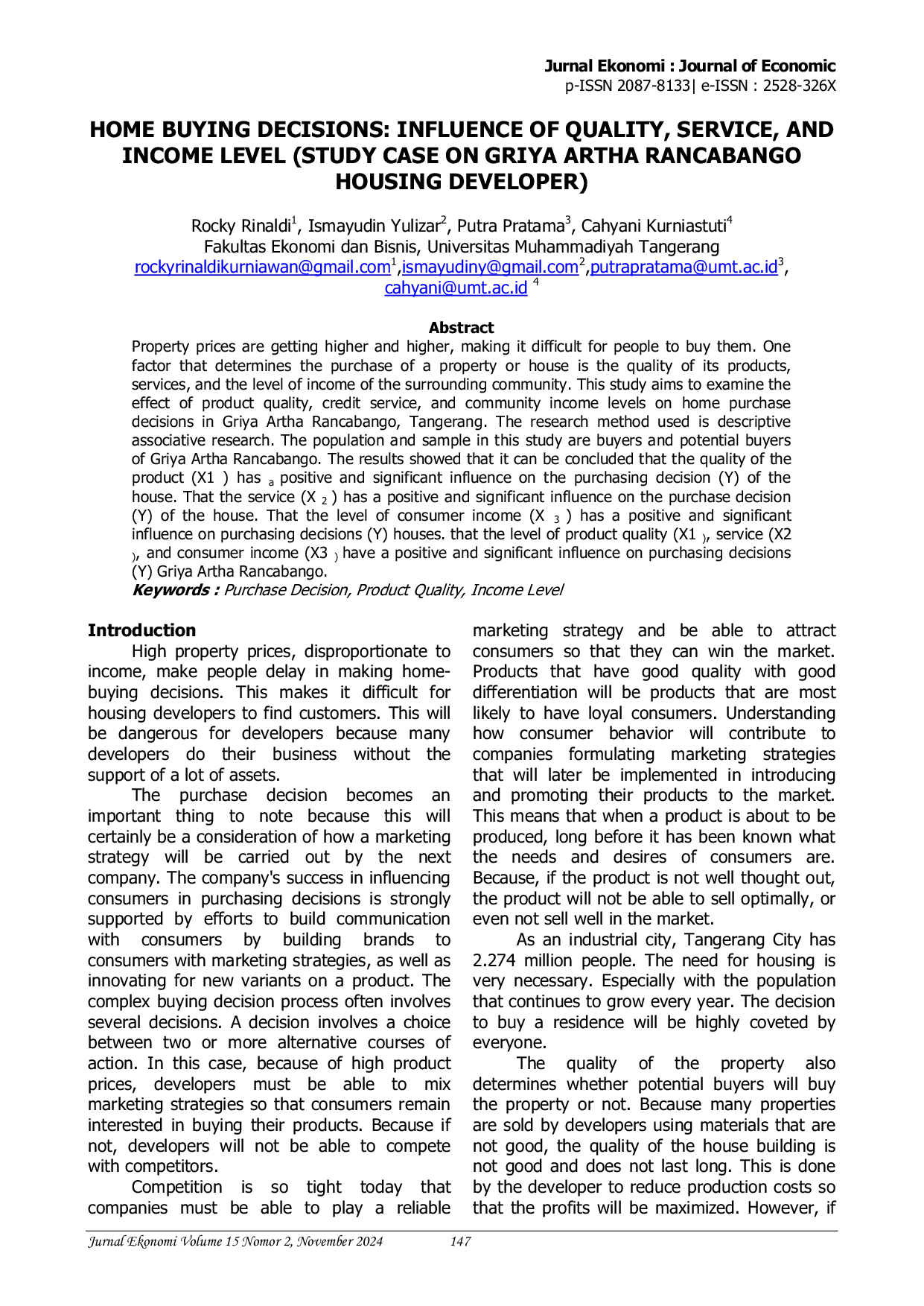 JURIS Keputusan Pembelian Rumah Pengaruh Kualitas Layanan Dan Tingkat Pendapatan