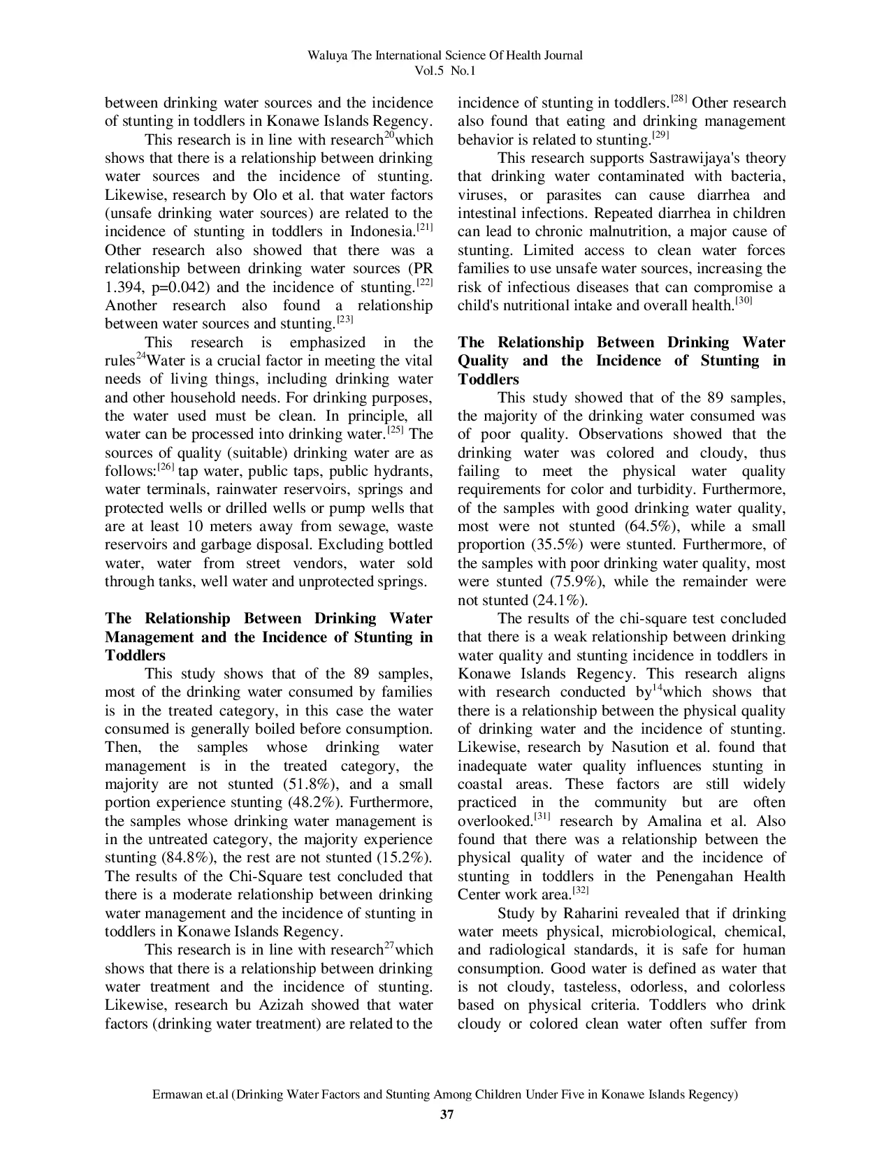 JURIS Drinking Water Factors and Stunting Among Children Under Five in Konawe Islands Regency