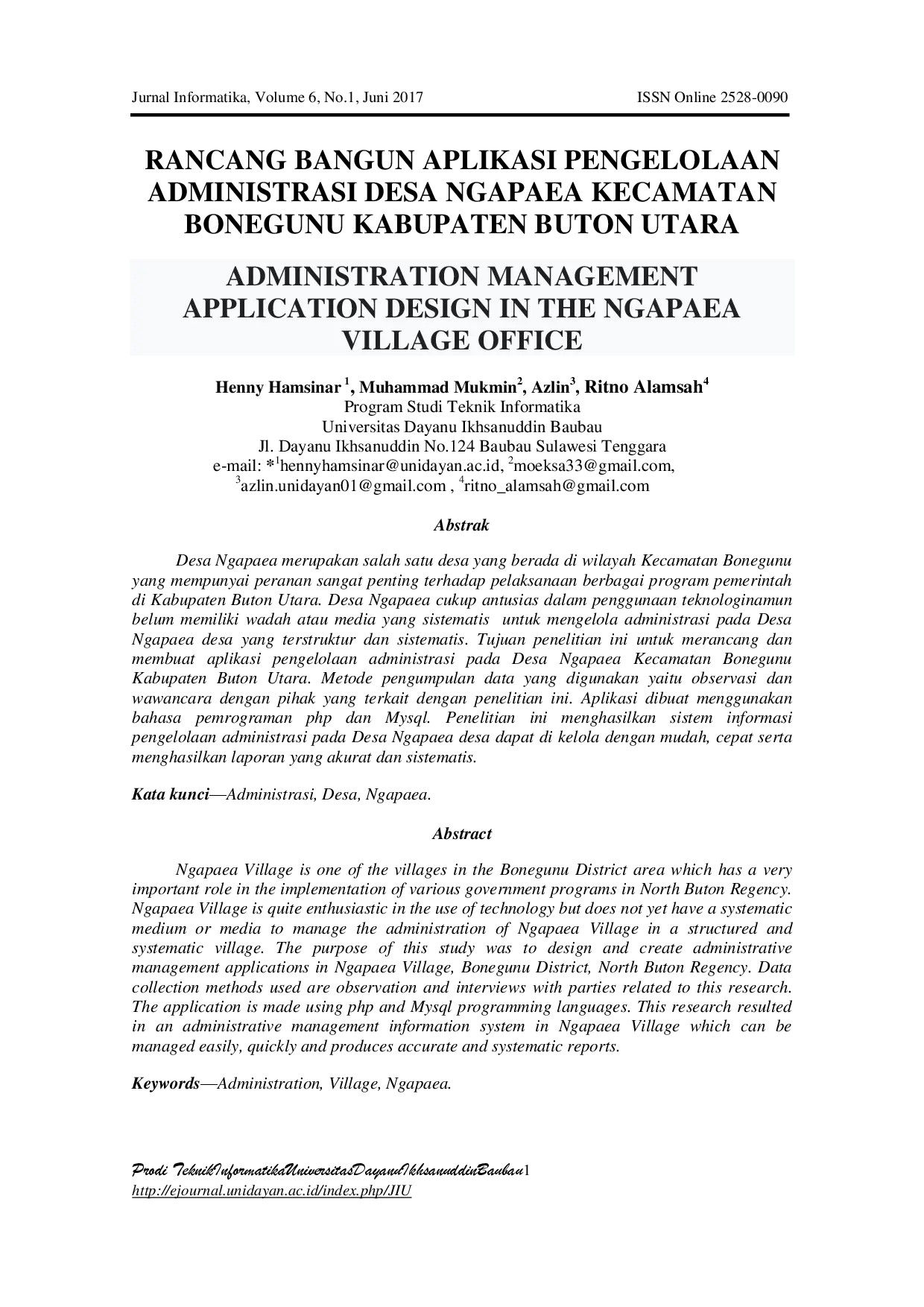 juris Rancang Bangun Aplikasi Pengelolaan Administrasi Desa Ngapaea Kecamatan Bonegunu Kabupaten Buton Utara