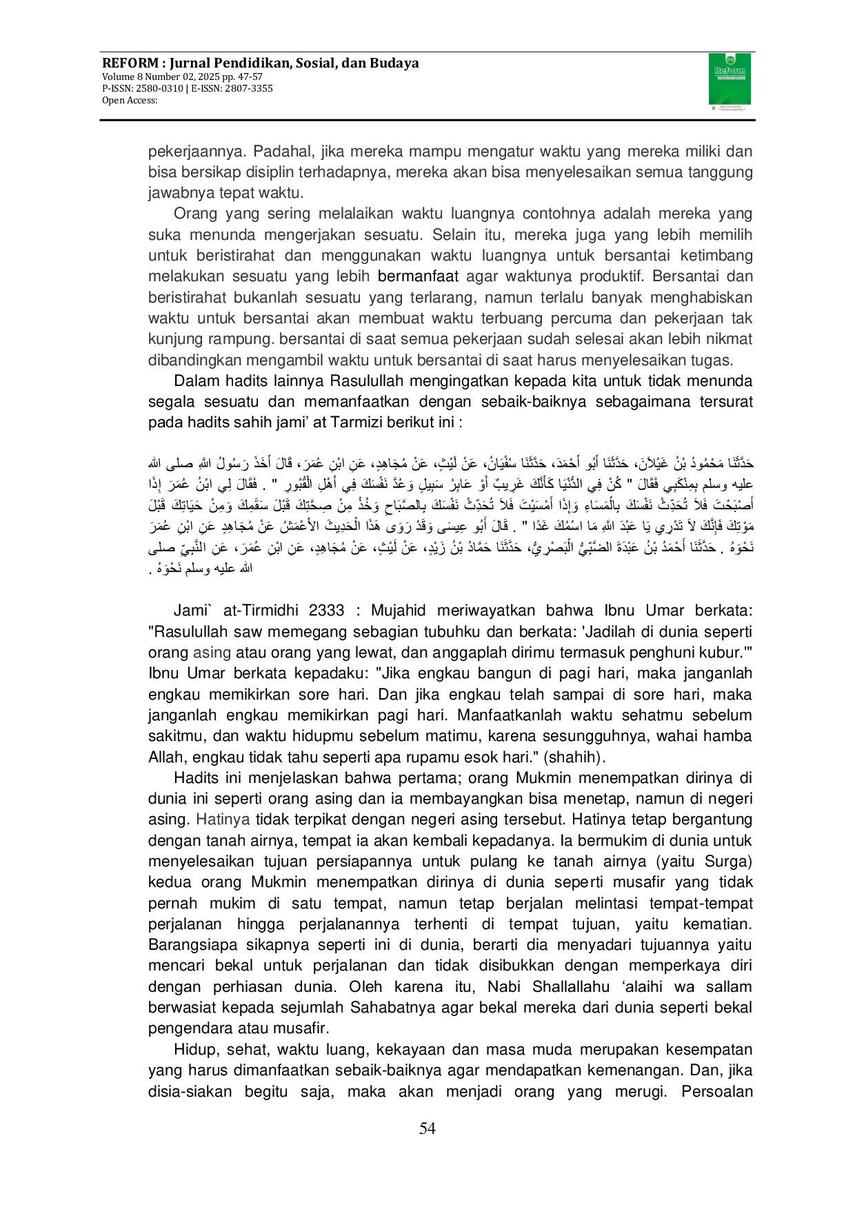 JURIS Manajemen Waktu Dalam Perspektif Islam Telaah Hadits Nabi Muhammad SAW