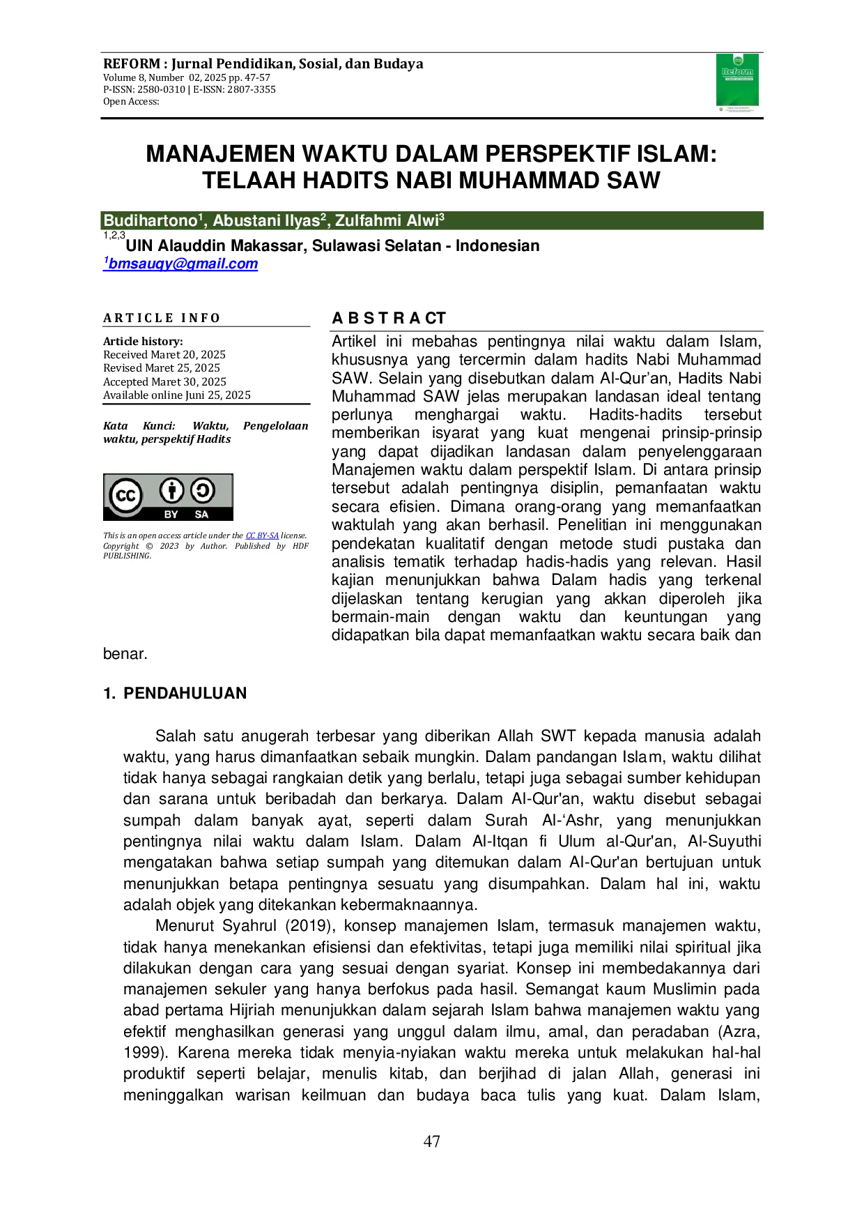 JURIS Manajemen Waktu Dalam Perspektif Islam Telaah Hadits Nabi Muhammad SAW