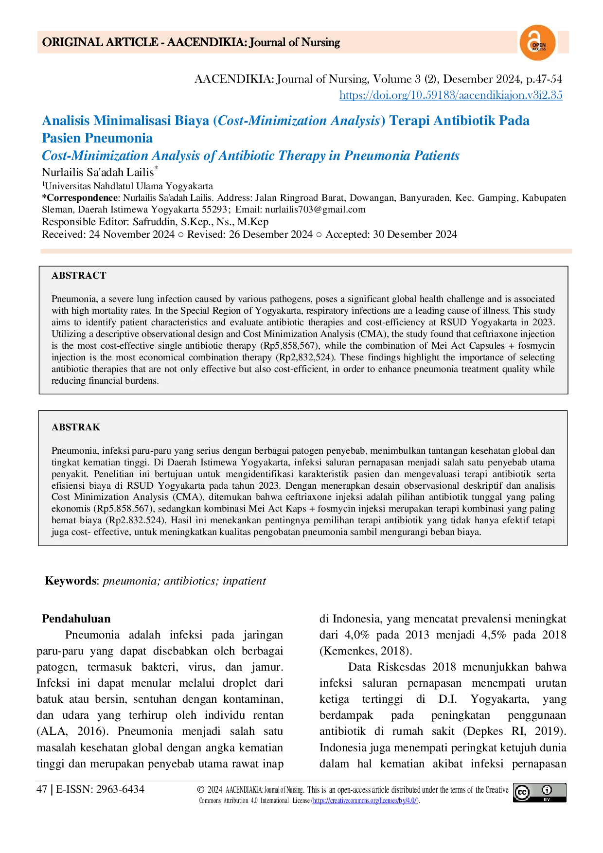 JURIS Analisis Minimalisasi Biaya Cost Minimization Analysis Terapi Antibiotik Pada Pasien Pneumonia