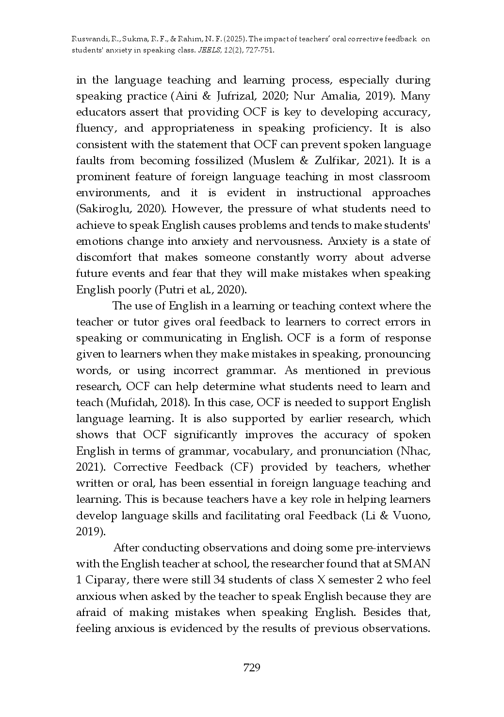 juris The Impact of Teachers Oral Corrective Feedback OCF to Students Anxiety in Speaking Class