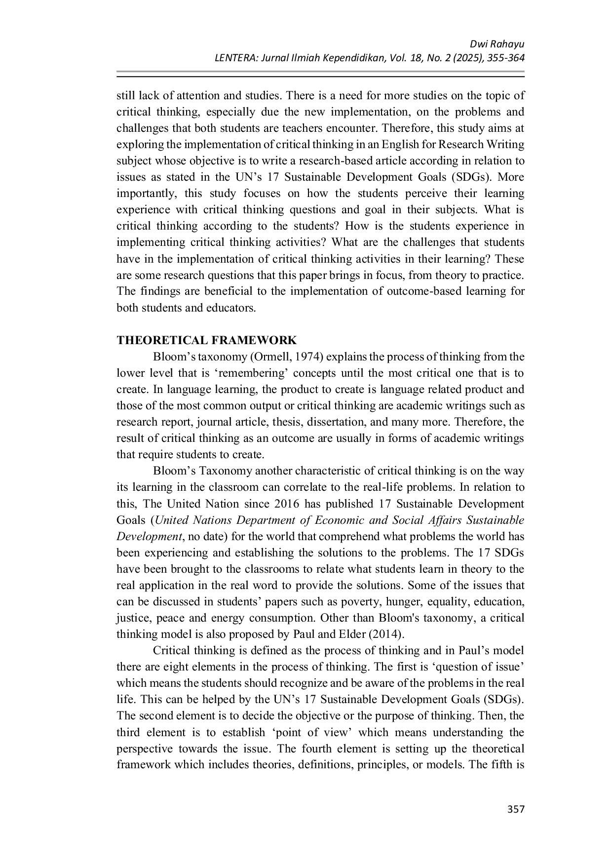 JURIS Critical Thinking in an EFL Research Writing Subject An Analysis of Students Experience