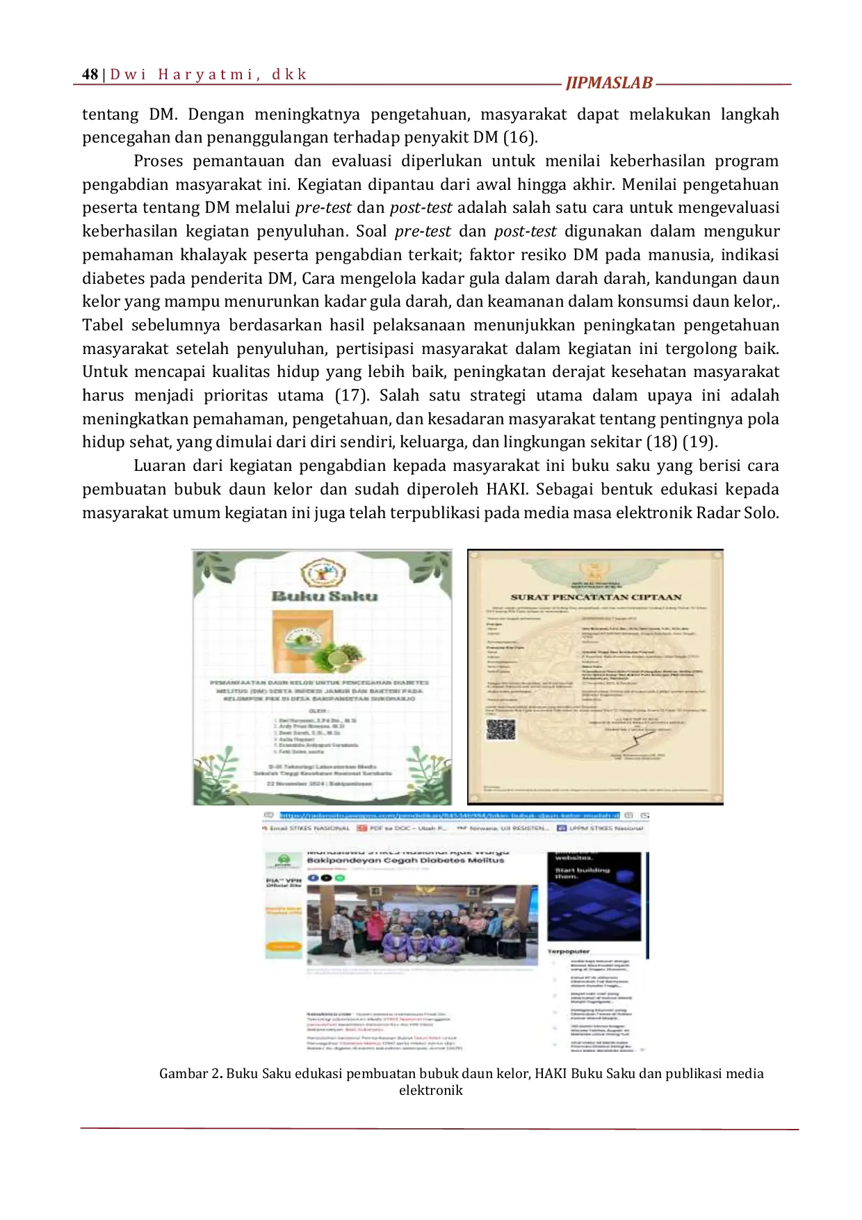 JURIS Pelatihan Pembuatan Bubuk Daun Kelor Di Desa Bakipandeyan Sukoharjo sebagai Upaya Deteksi Dini dan Pencegahan Penyakit Diabetes Mellitus DM