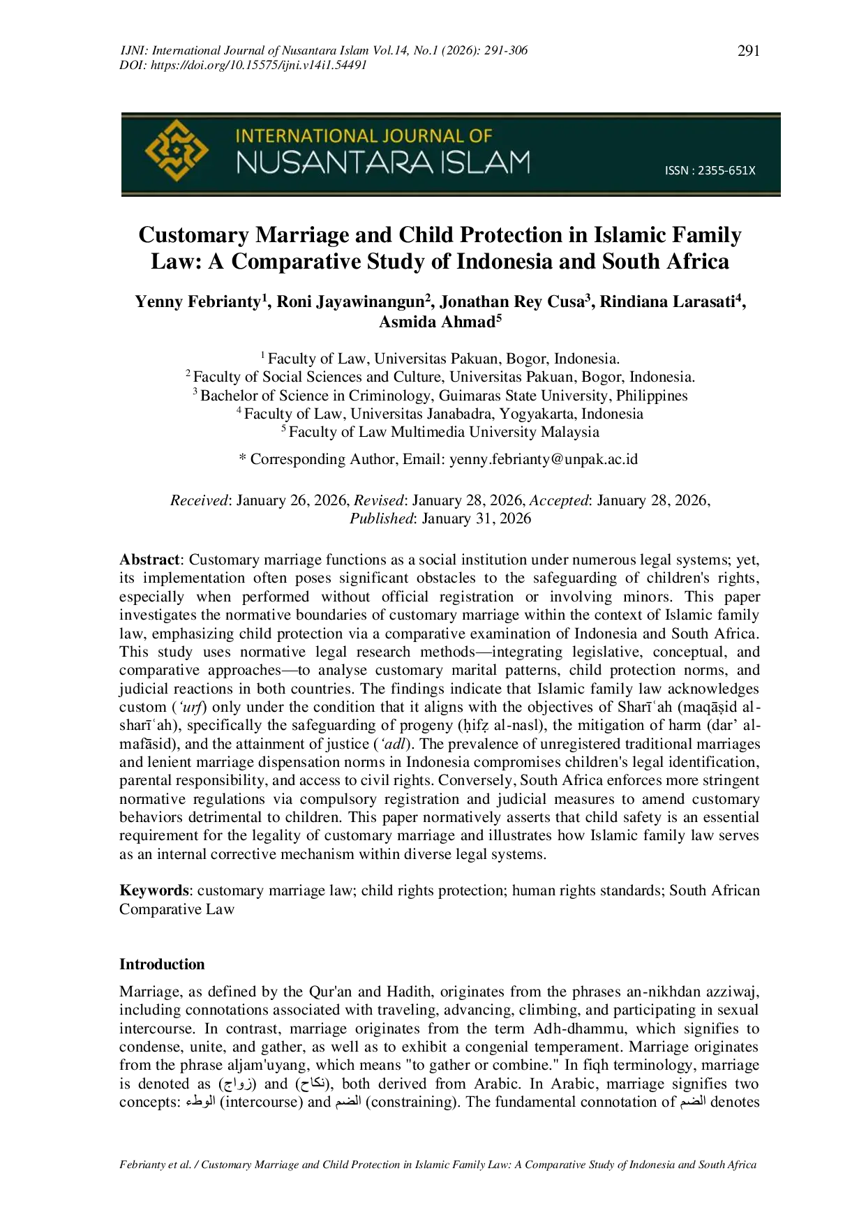 JURIS Customary Marriage and Child Protection in Islamic Family Law A Comparative Study of Indonesia and South Africa