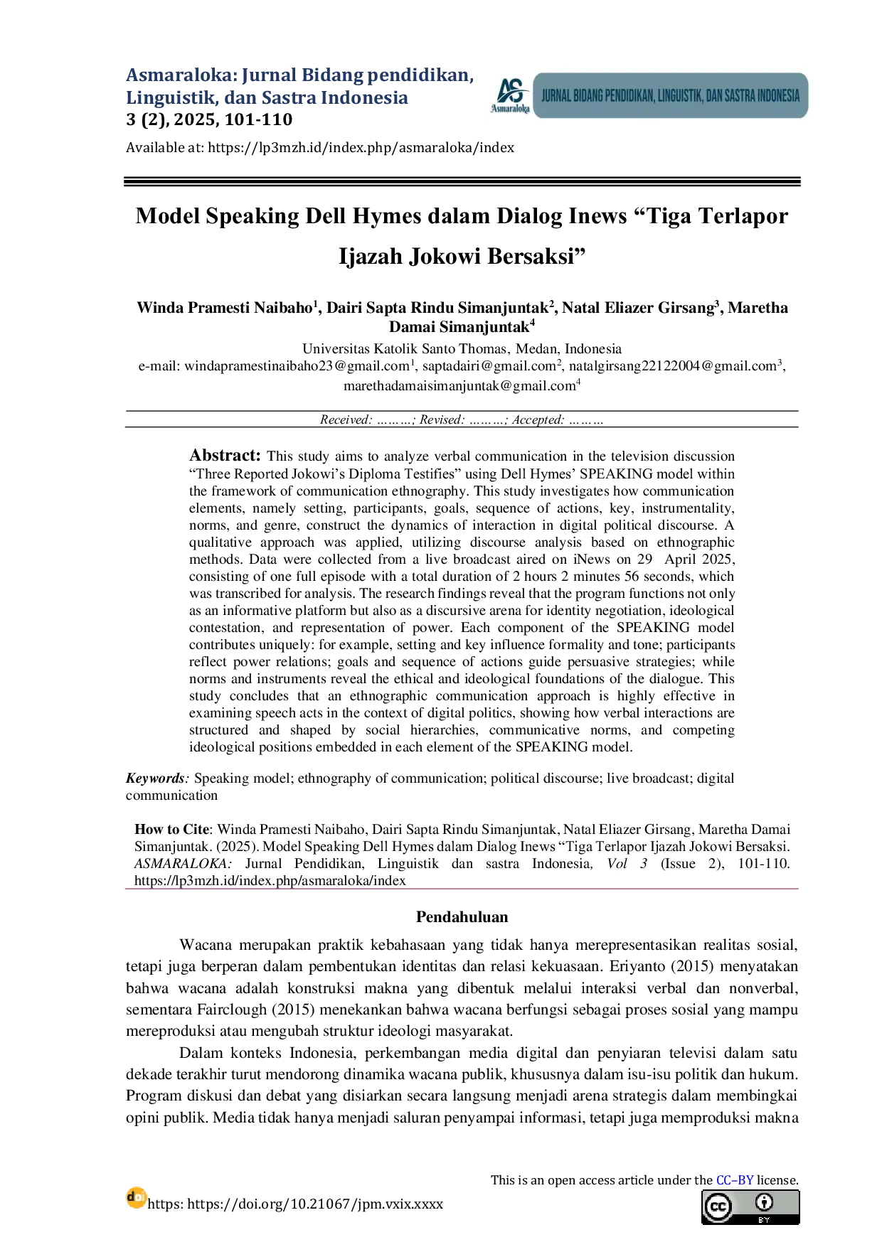 JURIS Model Speaking Dell Hymes dalam Dialog Inews Tiga Terlapor Ijazah Jokowi Bersaksi