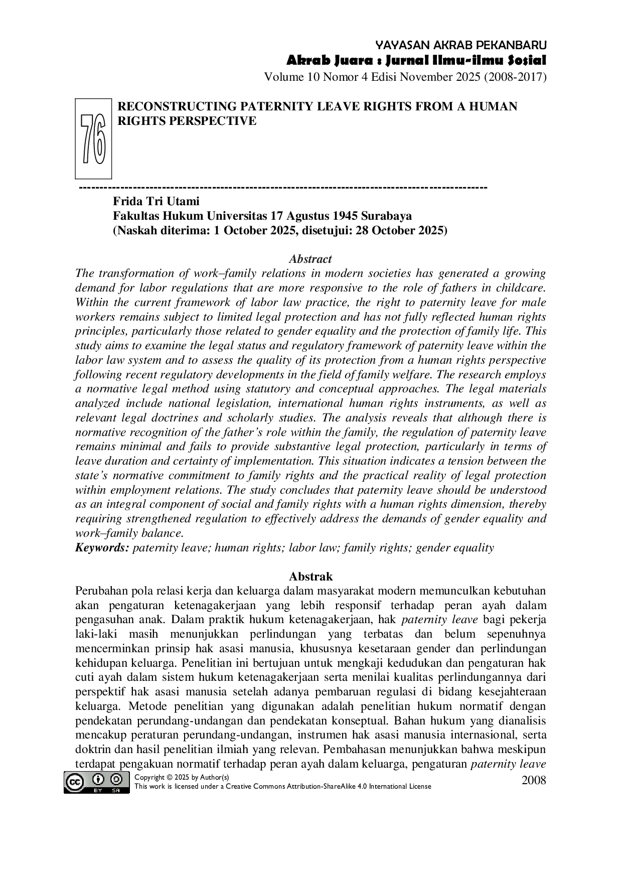 JURIS Reconstructing Paternity Leave Rights From A Human Rights Perspective