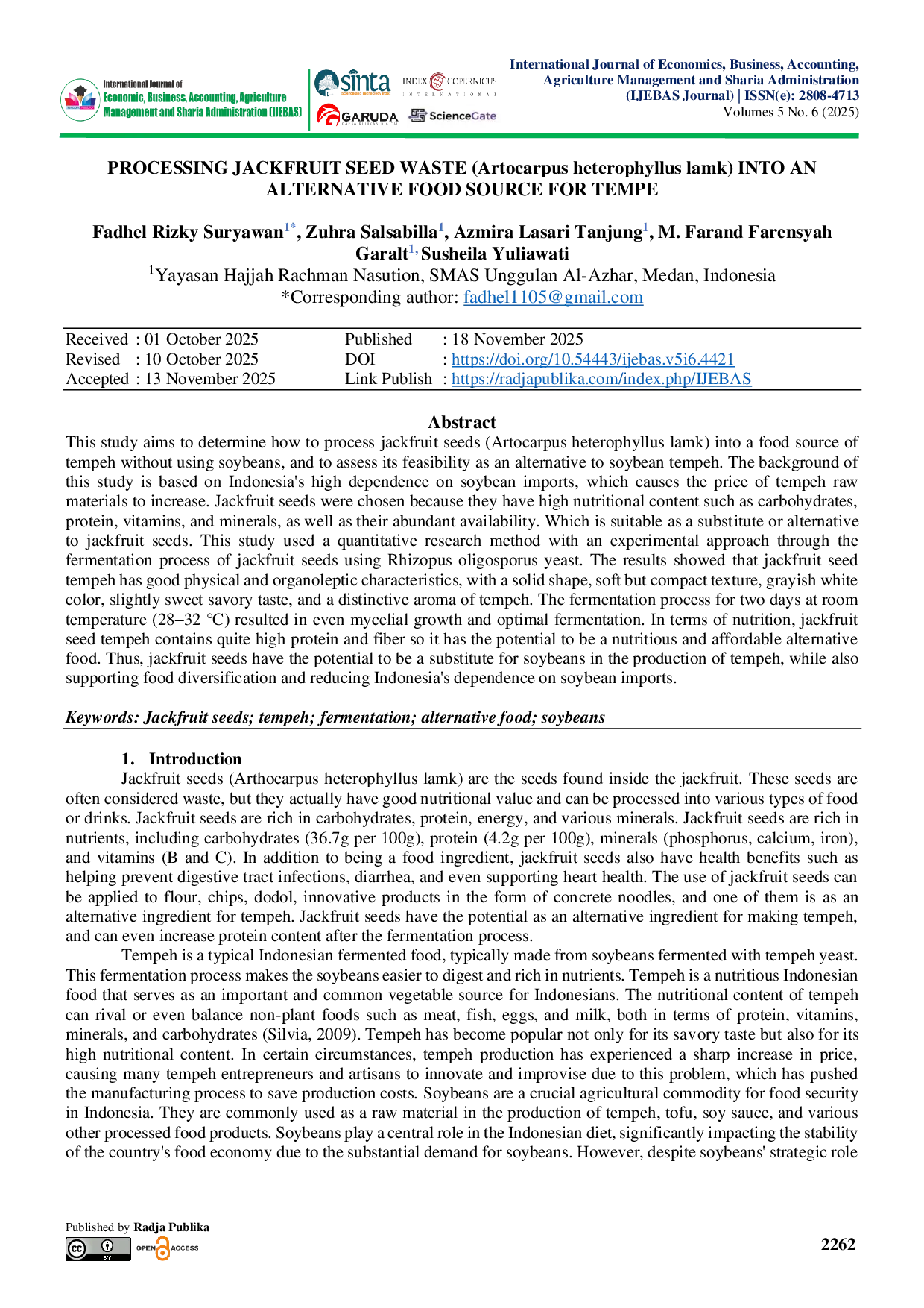 JURIS PROCESSING JACKFRUIT SEED WASTE Artocarpus heterophyllus lamk INTO AN ALTERNATIVE FOOD SOURCE FOR TEMPE