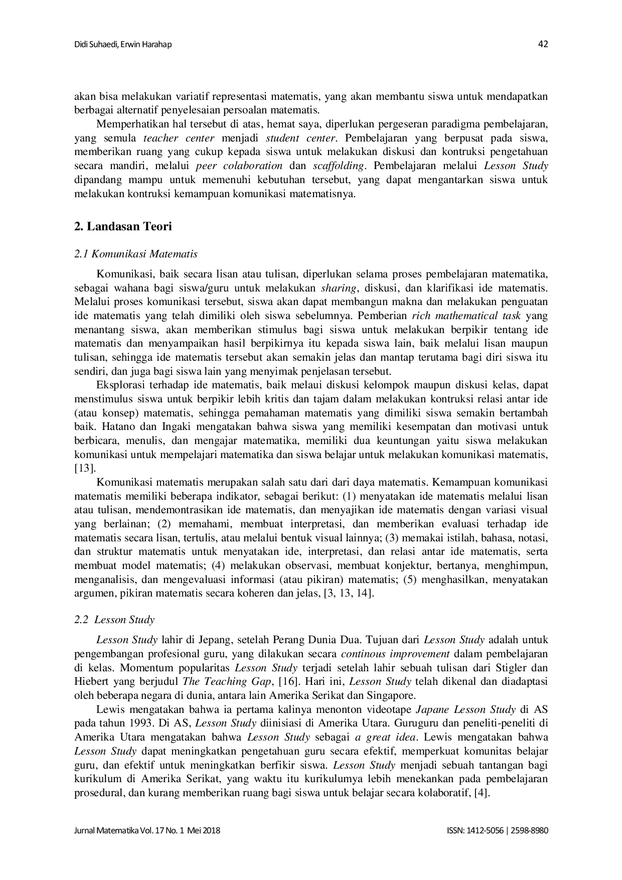 JURIS Membangun Kemampuan Komunikasi Matematis Siswa Melalui Lesson Study Sebuah Perspektif