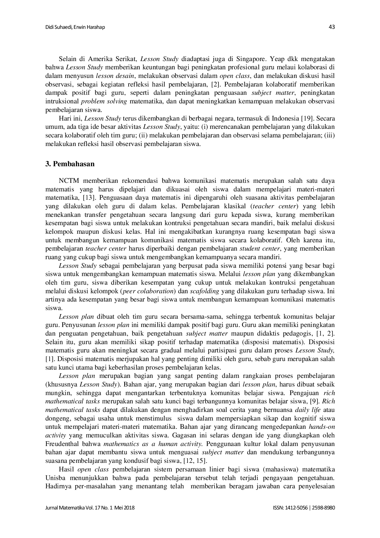 JURIS Membangun Kemampuan Komunikasi Matematis Siswa Melalui Lesson Study Sebuah Perspektif