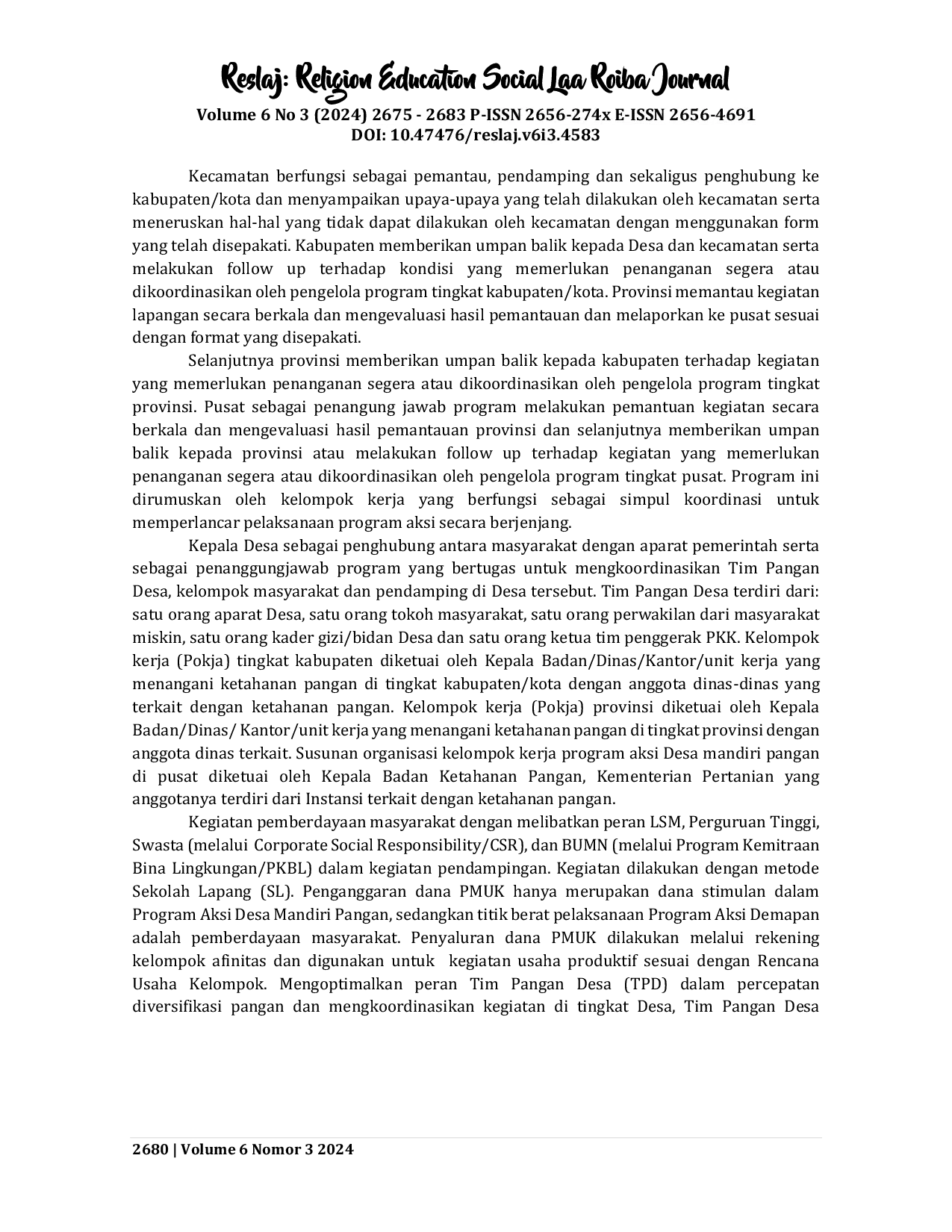 JURIS Implementasi Program Desa Mandiri Pangan di Kecamatan Pulubala Kabupaten Gorontalo