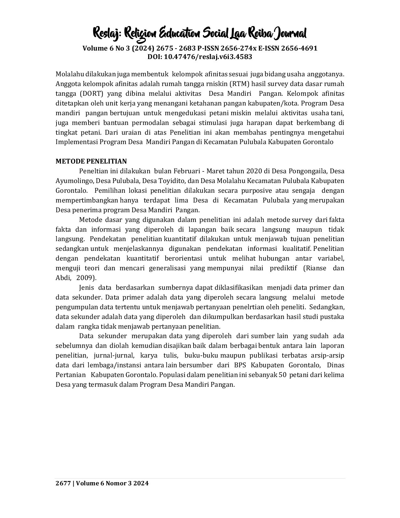 JURIS Implementasi Program Desa Mandiri Pangan di Kecamatan Pulubala Kabupaten Gorontalo