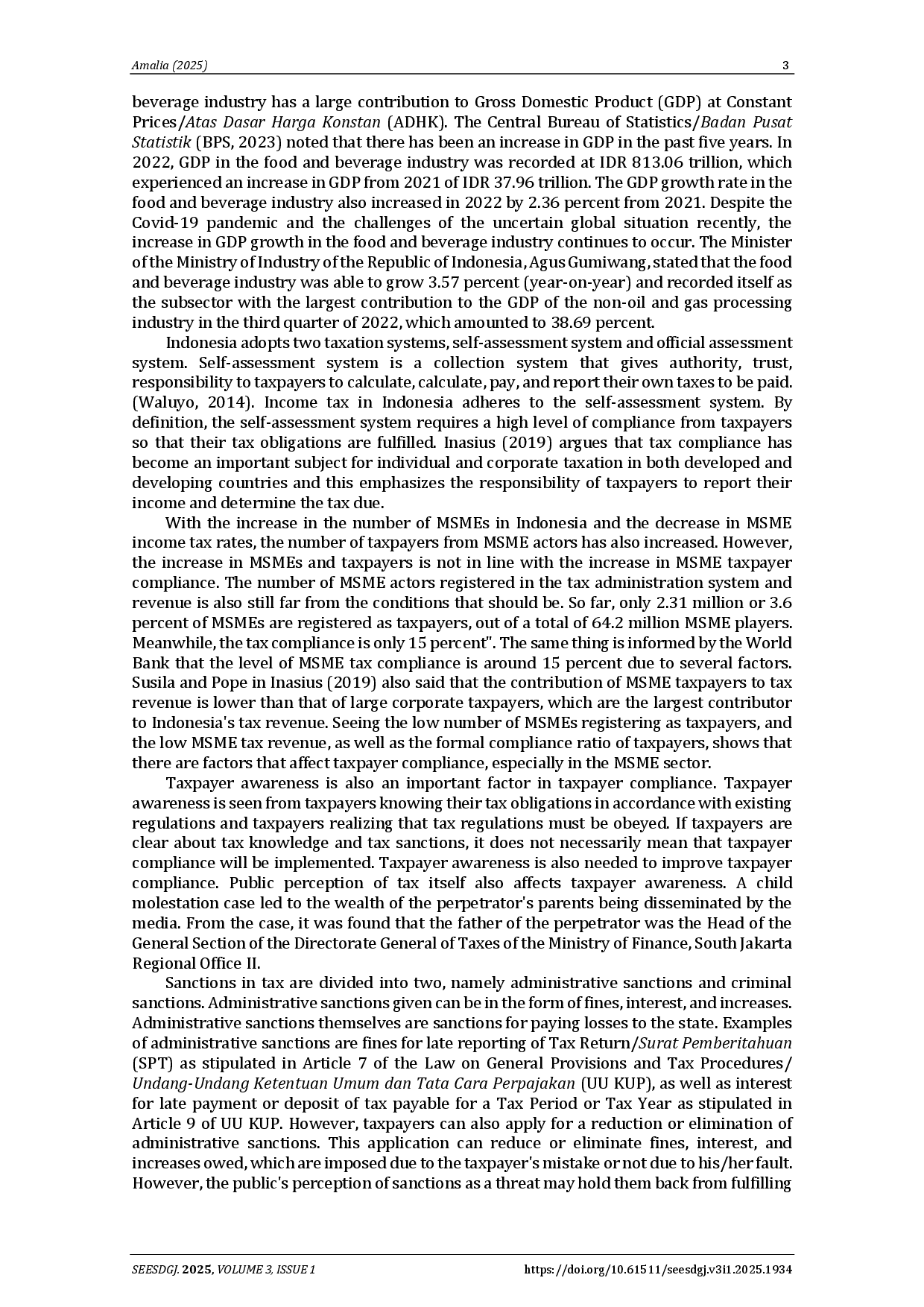 juris Determinants of tax compliance among MSMEs in the food and beverage sector The role of knowledge awareness and sanctions