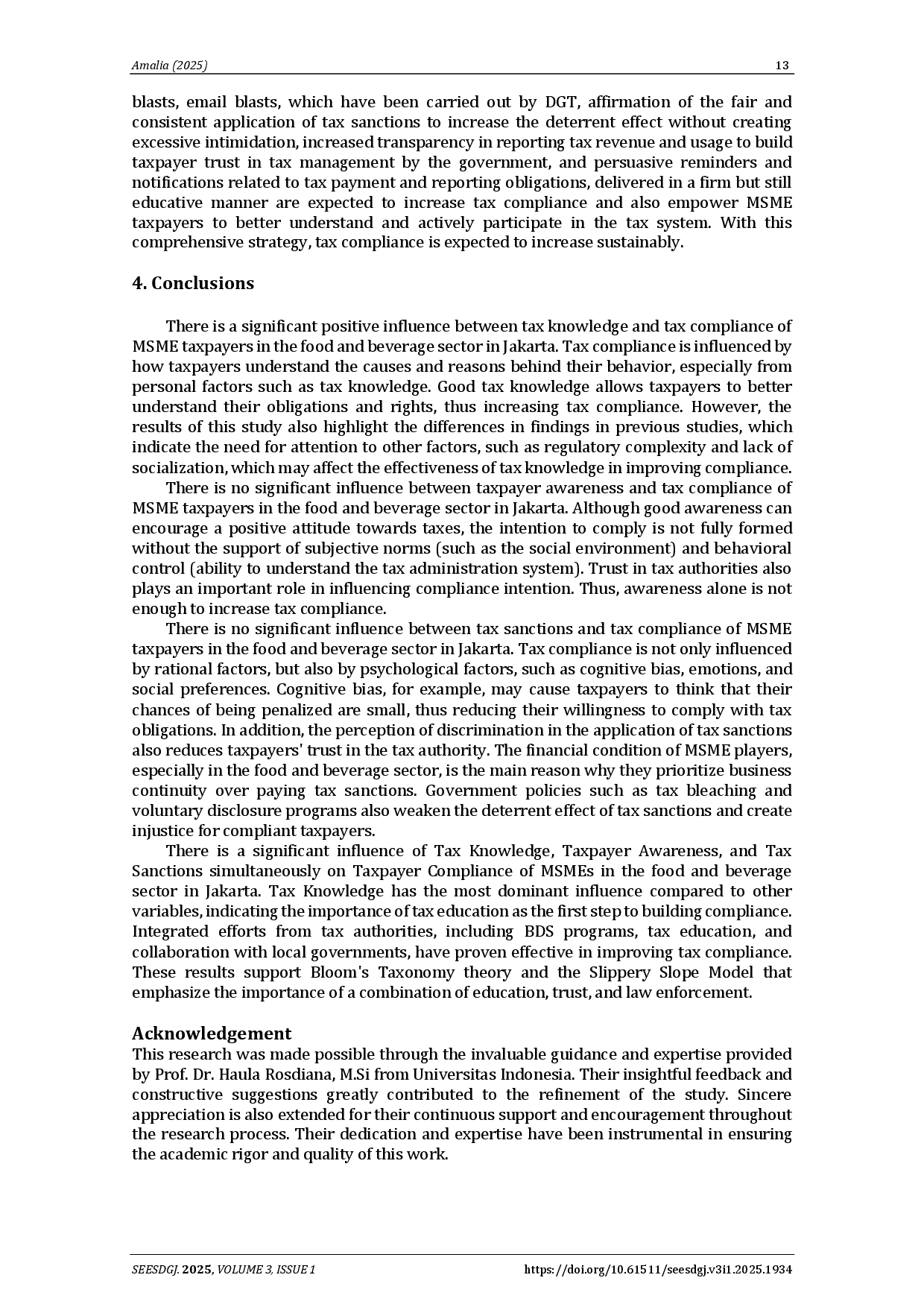 juris Determinants of tax compliance among MSMEs in the food and beverage sector The role of knowledge awareness and sanctions