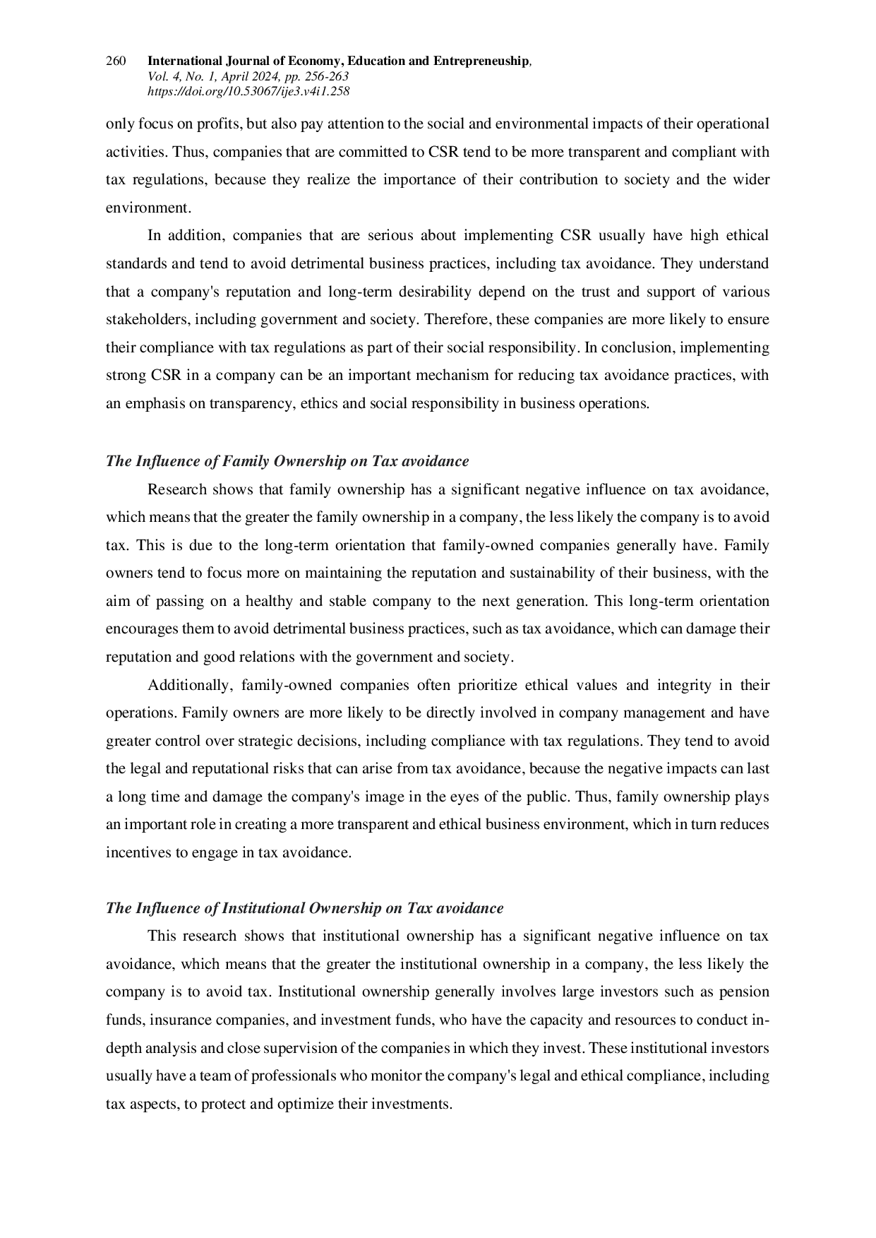 JURIS The Influence Of Corporate Social Responsibility Family Ownership And Institutional Ownship On Tax Avoidance For Manufacturing Companies On The Indonesian Stock Exchange 2019 2022