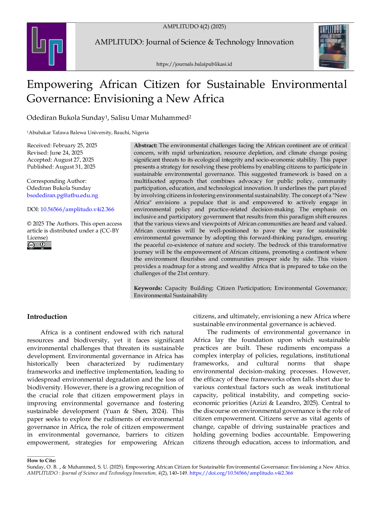 JURIS Empowering African Citizen for Sustainable Environmental Governance Envisioning a New Africa