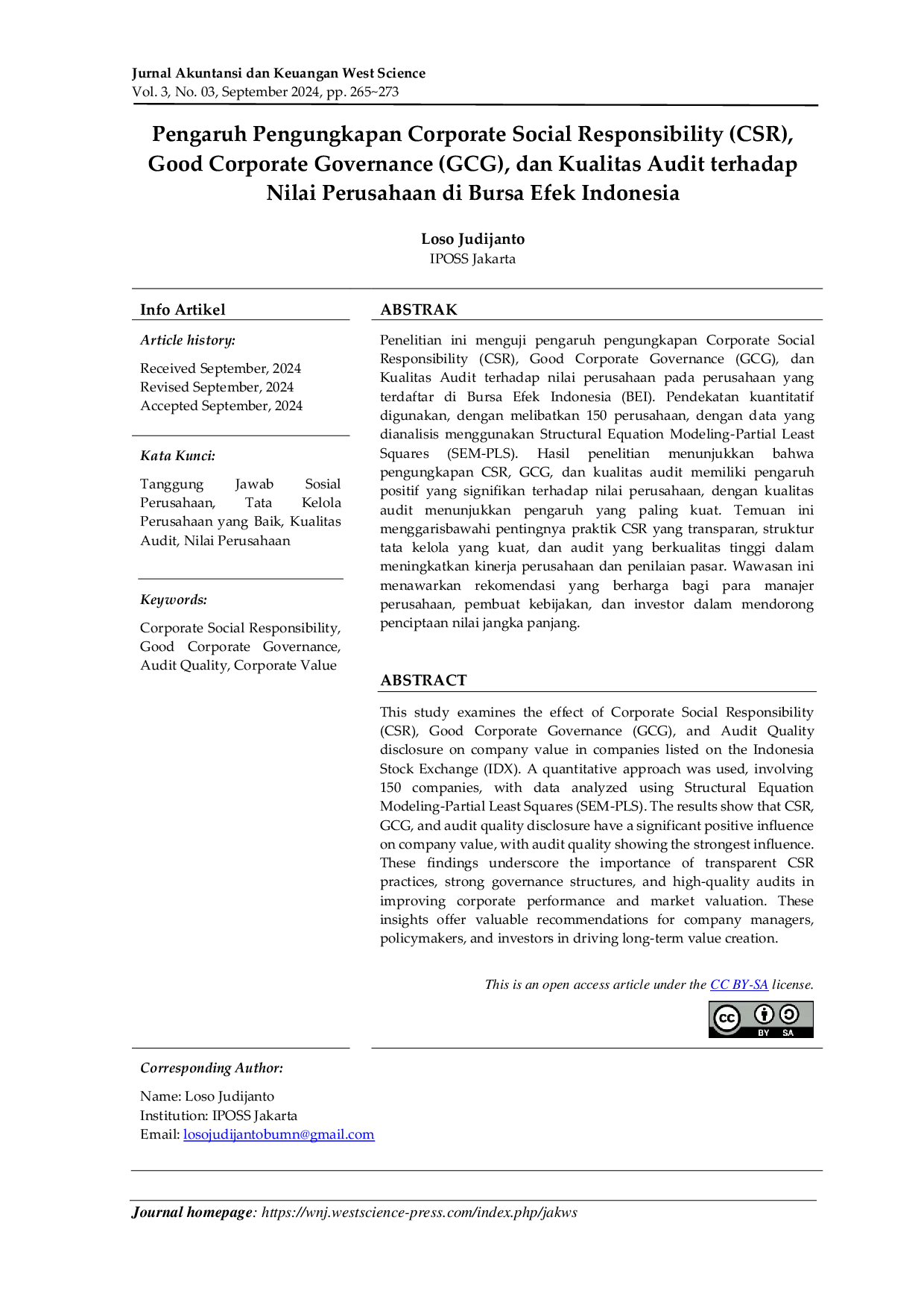 JURIS Pengaruh Pengungkapan Corporate Social Responsibility CSR Good Corporate Governance GCG dan Kualitas Audit terhadap Nilai Perusahaan di Bursa Efek Indonesia