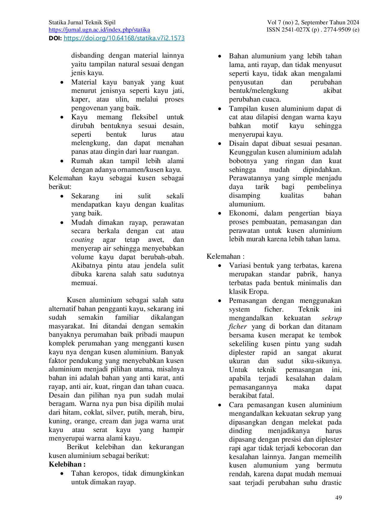 JURIS Analisis Perbandingan Biaya Dan Waktu Pelaksanaan Kusen Aluminium Dengan Kusen Kayu Pada Gedung Kantor Kejaksaan Kab Padang Lawas Utara