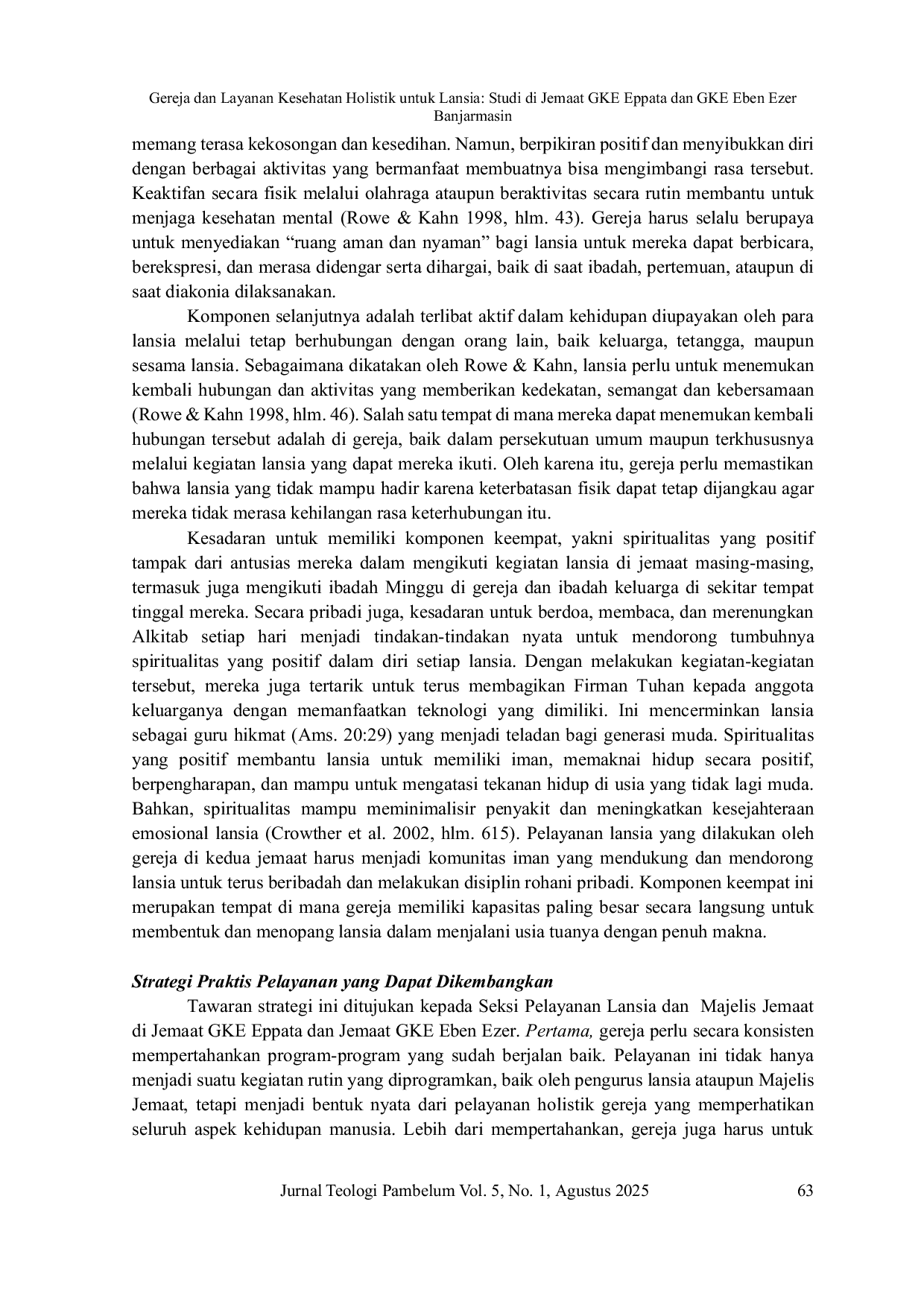 JURIS Gereja dan Layanan Kesehatan Holistik untuk Lansia Studi di Jemaat GKE Eppata dan GKE Eben Ezer Banjarmasin