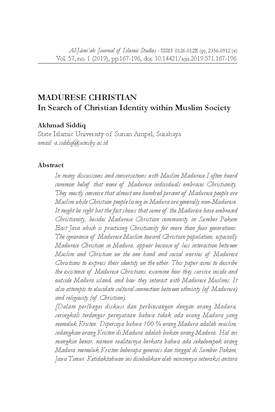 juris Madurese Christian In Search of Christian Identity within Muslim Society