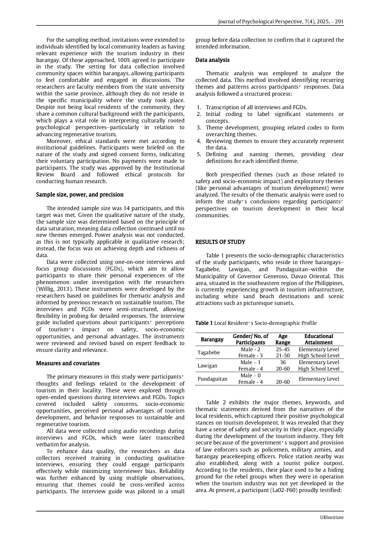 JURIS Exploring Local Residents Psychological Stances for Regenerative Tourism